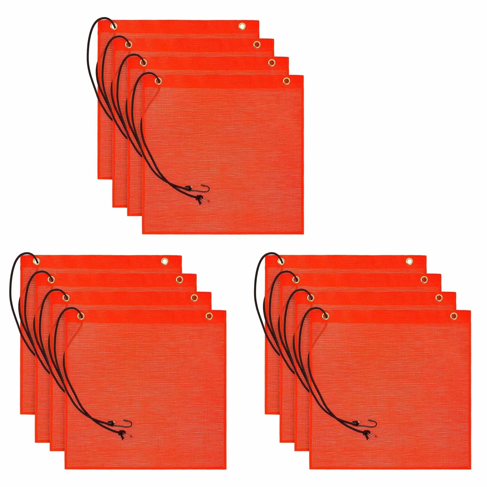 rieder de Seguridad de 12 Piezas 18X18 Pulgadas Bandera Advertencia Naranja Bandera de Seguridad Elástica, Buena Visibilidad Bandera Resistente Una La Intemperie con Ojales