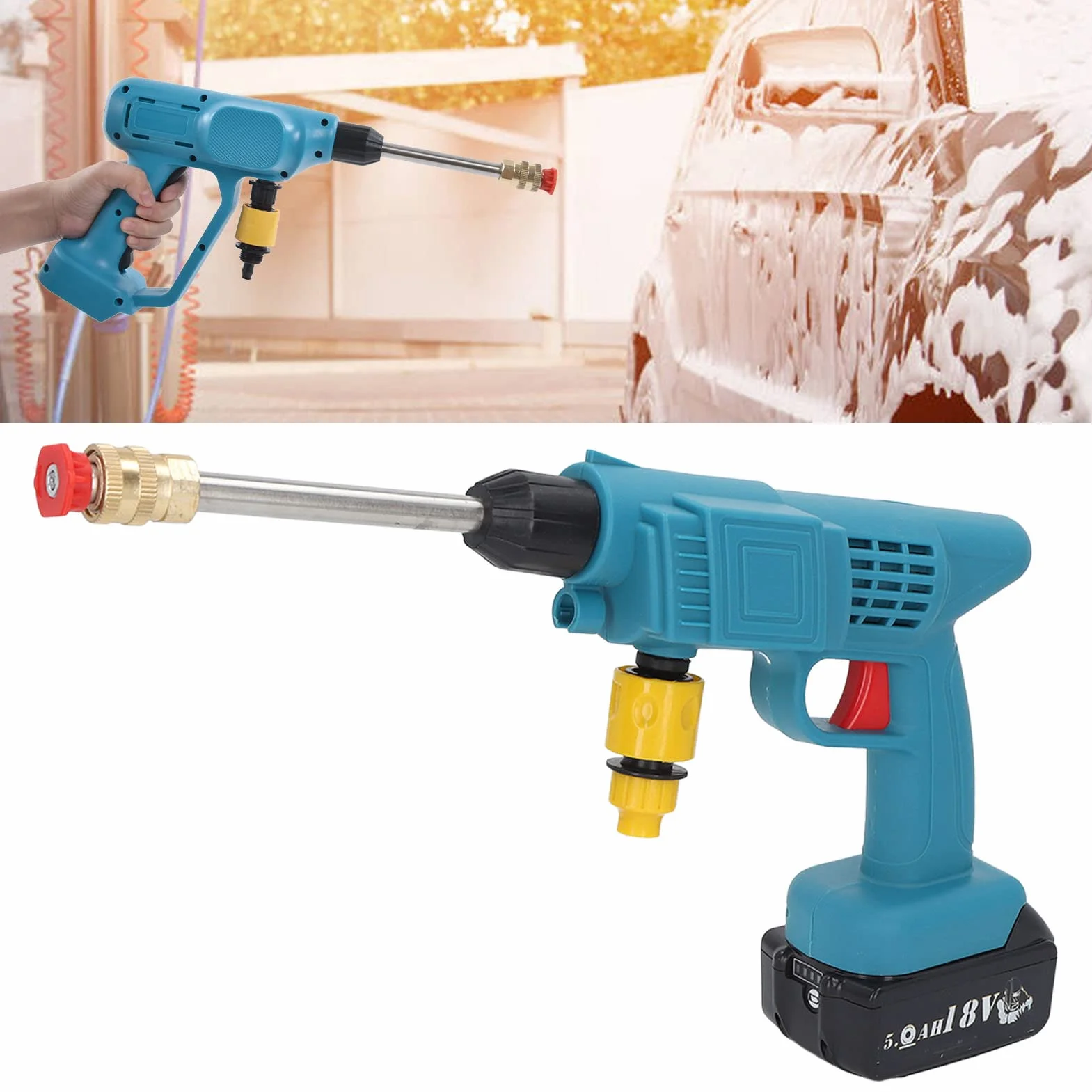 Hidrolimpiadora de Coche, hidrolimpiadora de Coche Recargable de 800W, hidrolimpiadora portátil inalámbrica con Filtro para BL1815 BL1820, para regar Jardines, Limpiar tejados, Barcos, Suelos