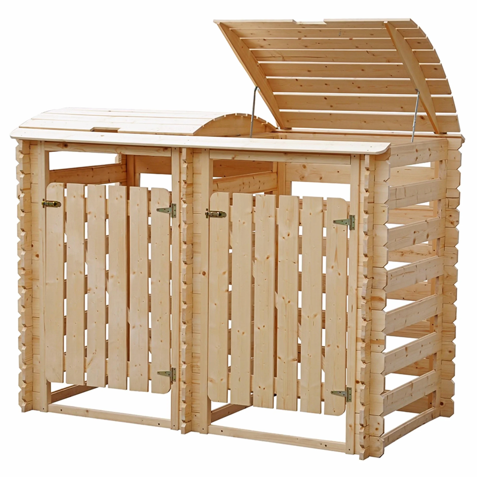 TIMBELA M605-1 Cobertizo para Cubos de Basura Doble de Madera con Puertas con Cerradura, 240 litros