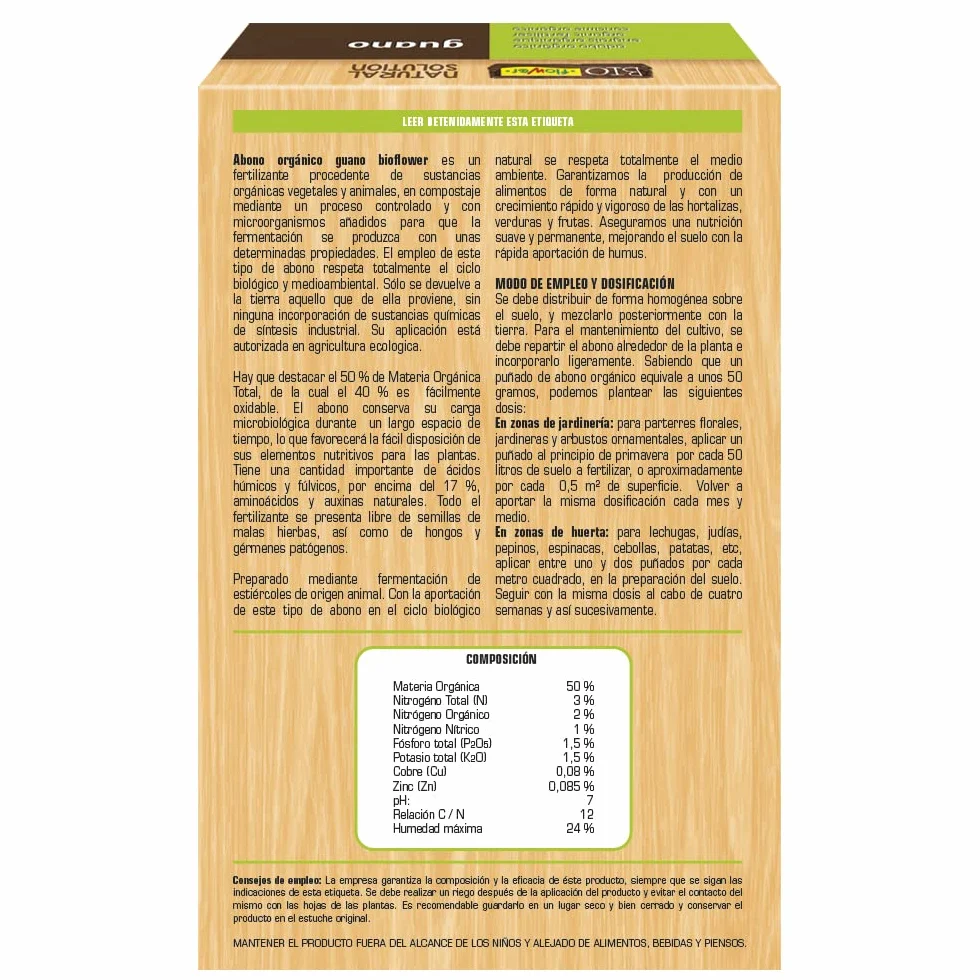 Abono Orgánico Guano 2 Kg Fertilizante con Nitrógeno Fósforo Potasio para Agricultura Ecológica