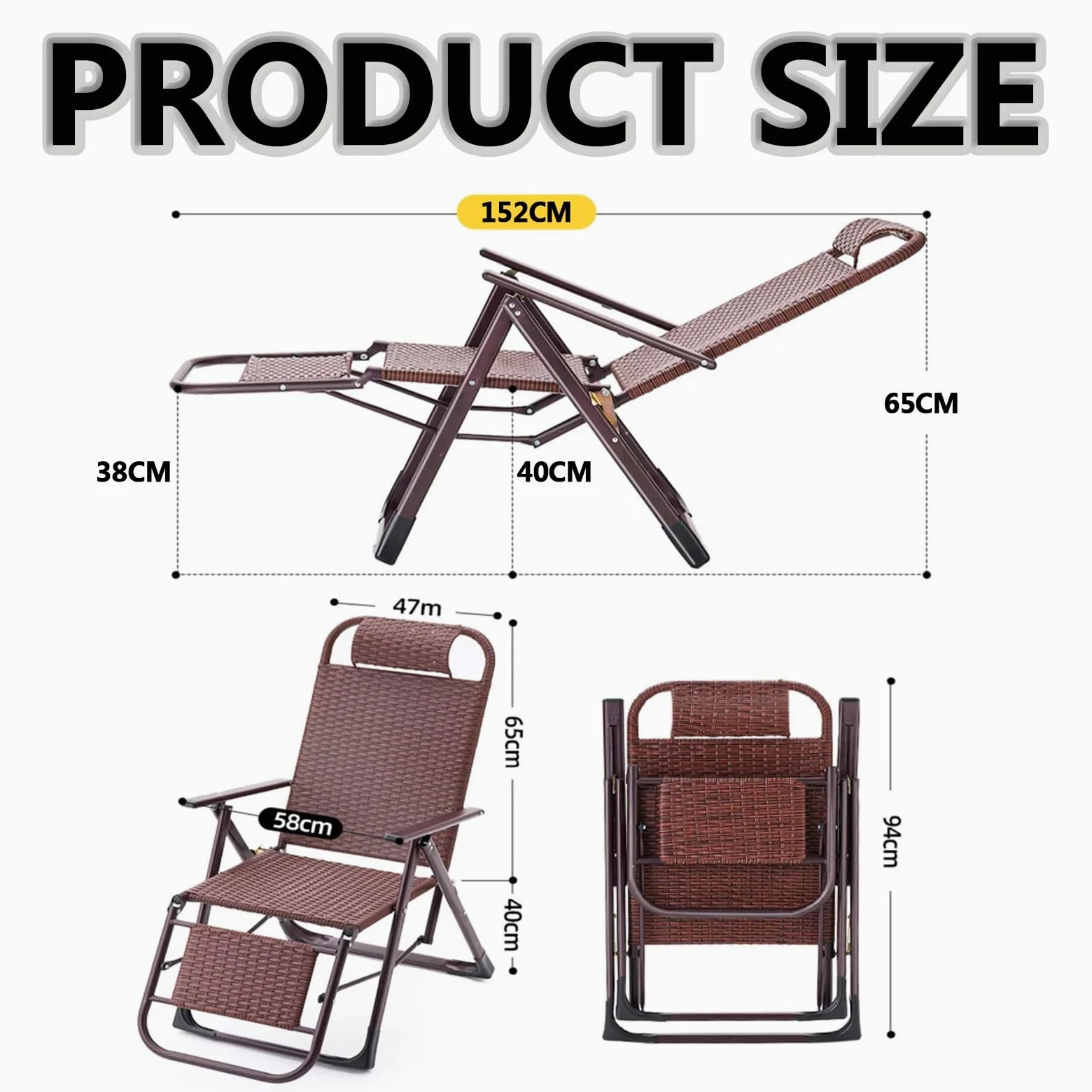 Ratán Tumbona Playa Plegable Ligera,tumbonas Jardin Exterior,silla Gravedad Cero Tumbona De Relax,Portátil Tumbonas Con Reposabrazos, Respaldo Ajustable,respirable,ahorra Espacio. ( Color : Brown )