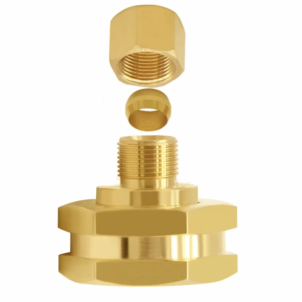 Joywayus Adaptador de grifo estándar de latón de EE. UU. Convierte rosca hembra de manguera de jardín de 3/4 pulgadas GHT a adaptador de tubo de compresión OD de 1/4 pulgadas (paquete de 2)