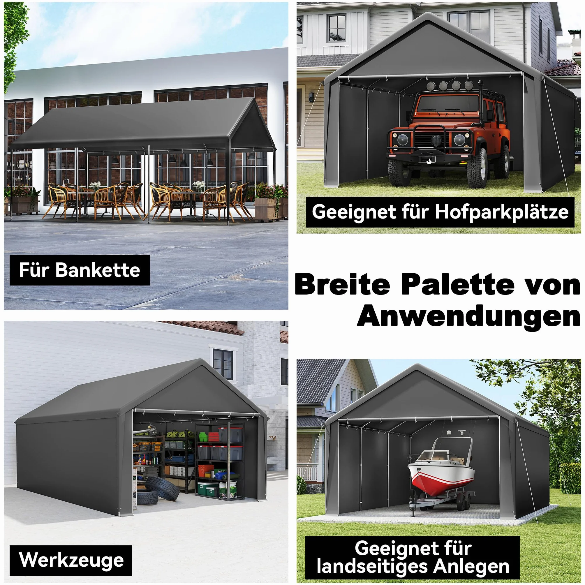 XMTECH Tienda de campaña para garaje 4x6 m resistente UV con puertas refugio para coche SUV