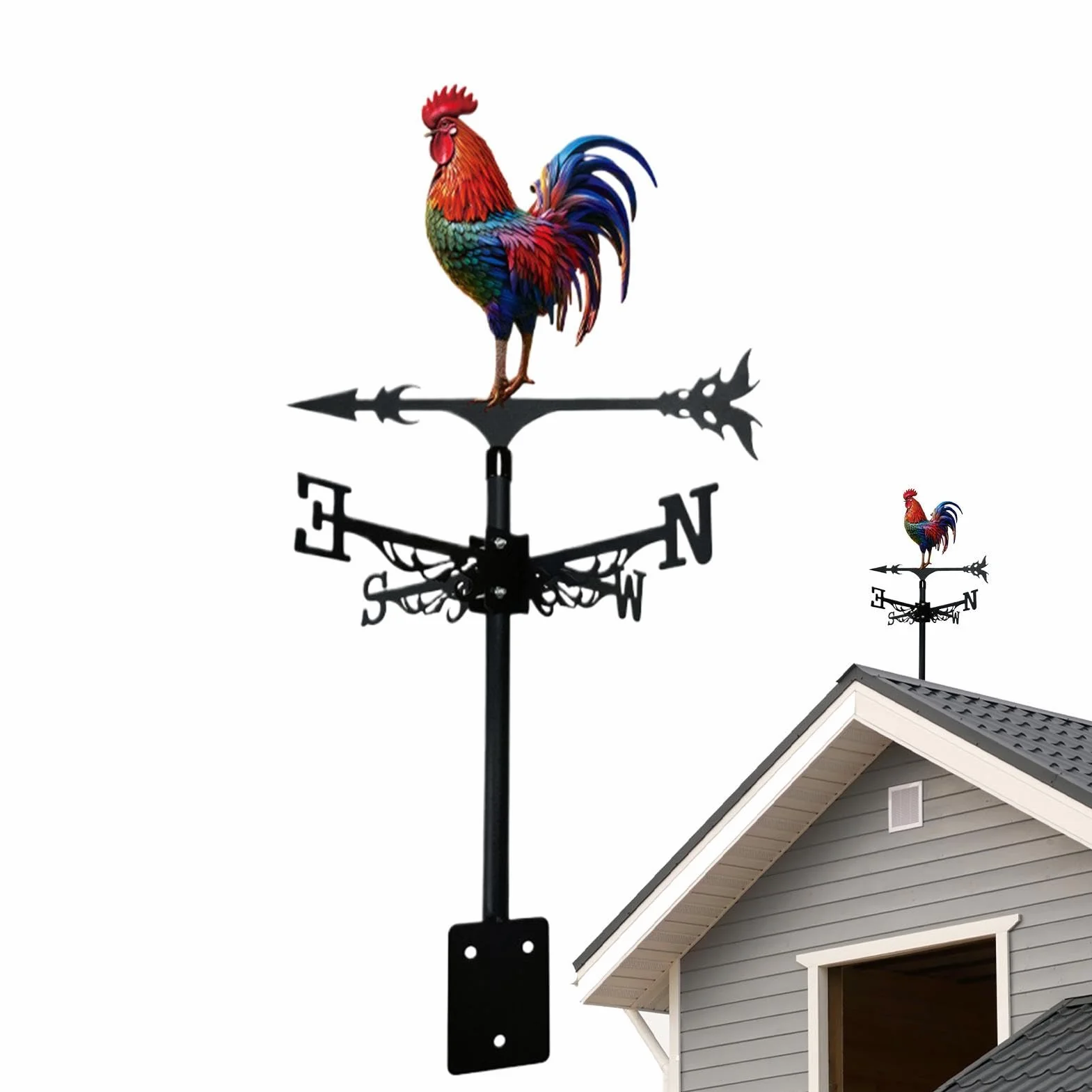 Veleta de Viento Gallo de Hierro Decorativo para Tejado Jardín Patio