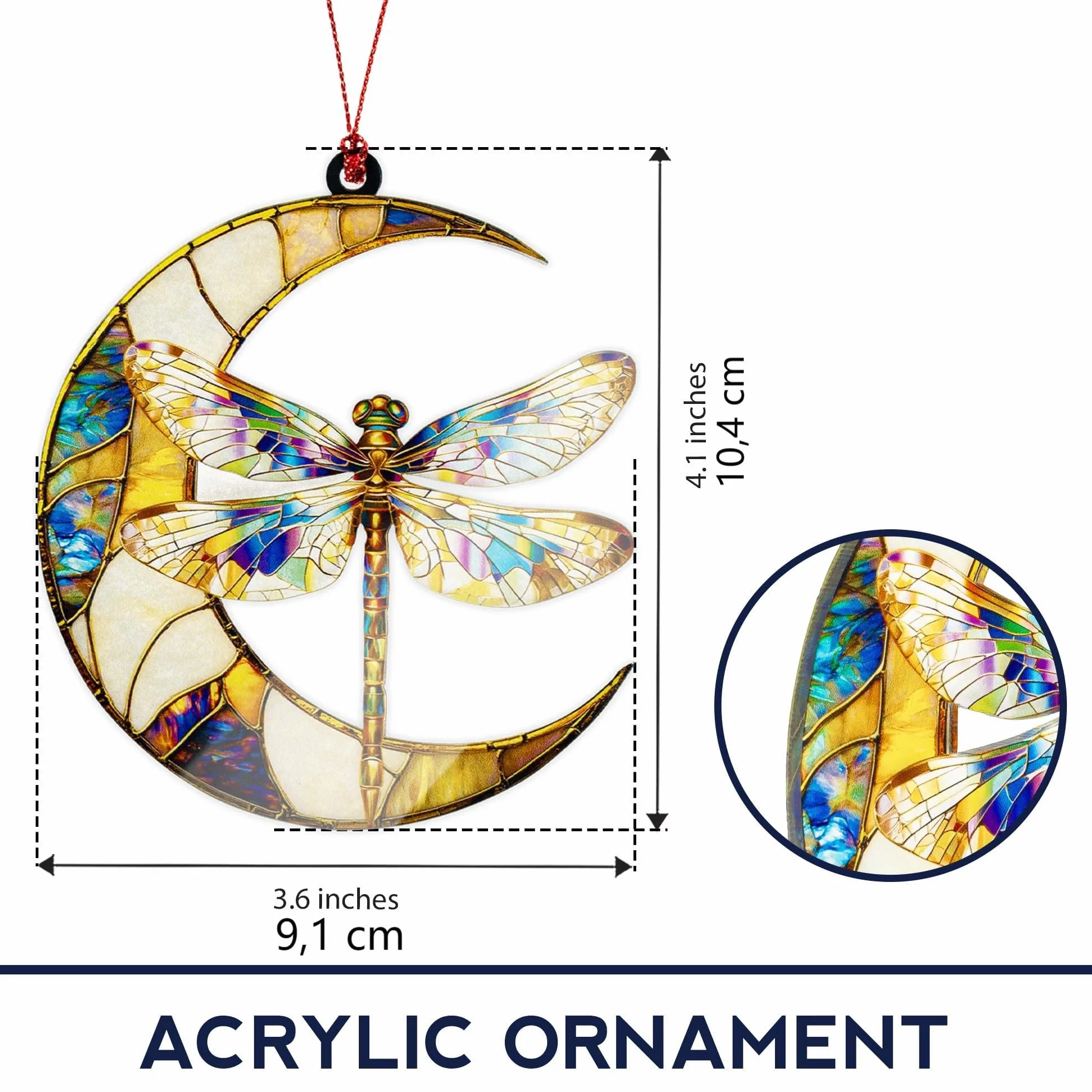 Atrapasoles de Cristal con Libélula y Luna, Colgante Decorativo para Ventanas y Hogar