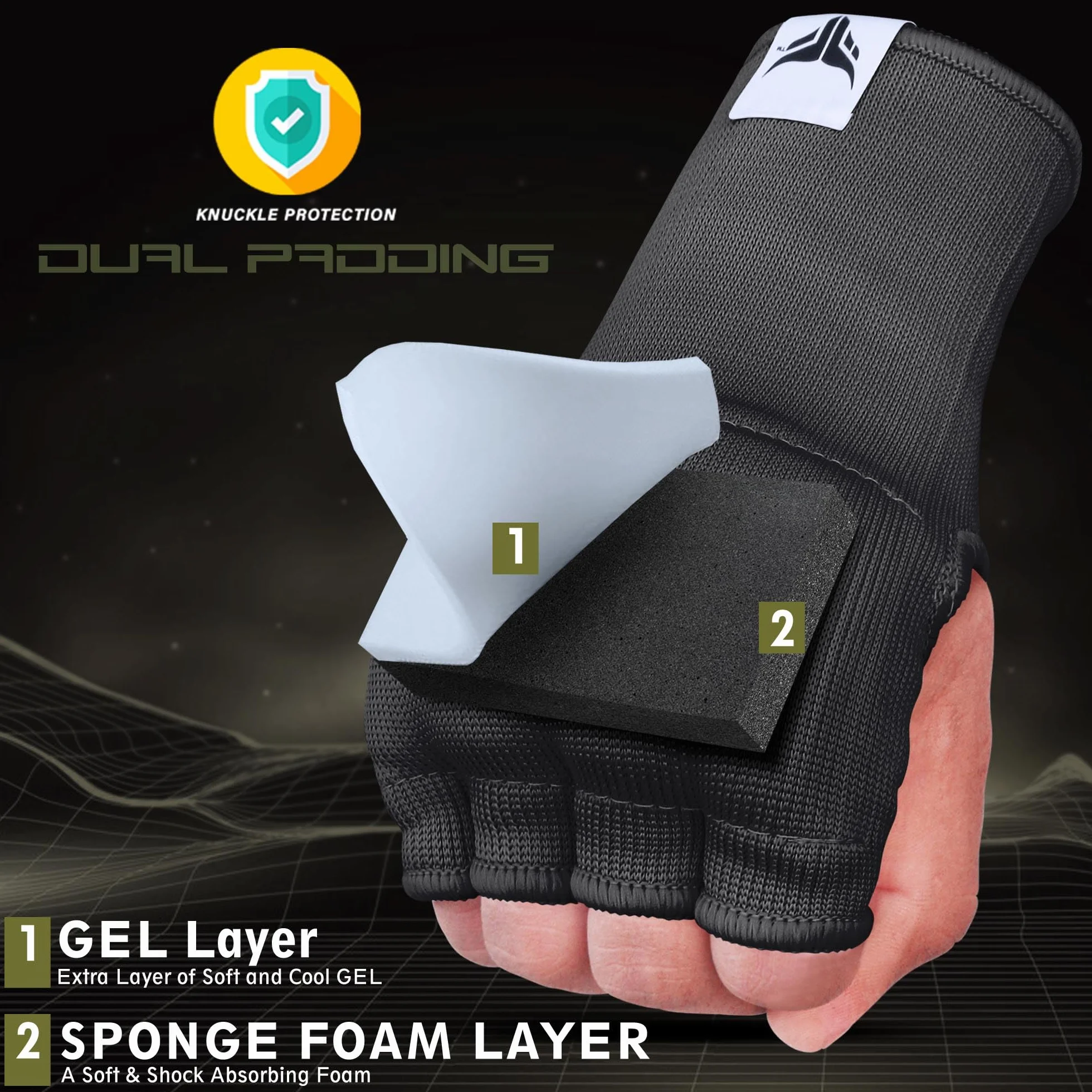 Mytra Fusion Boxeo Vendas Guantes Acolchado de Gel Protector Nudillos sin Tirantes Largos Elástico