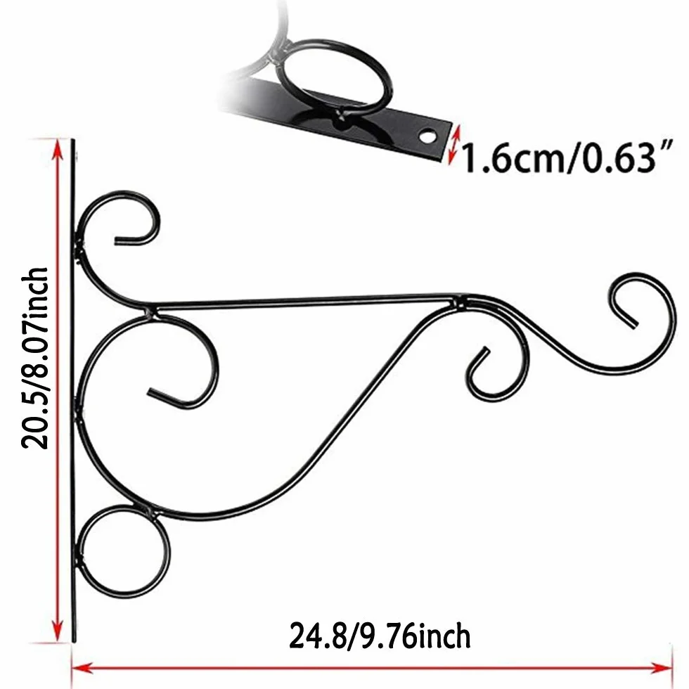 Soportes para Colgar Macetas Ganchos de Pared 25x20cm Negro 2 Piezas