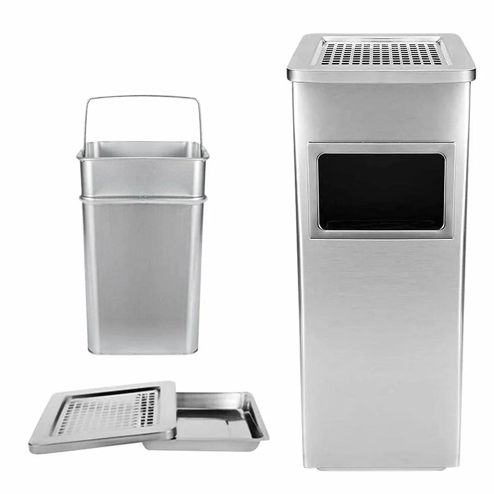HUOLE Papelera con Cenicero Acero Inoxidable 48L 30x24x60cm Cubo Basura