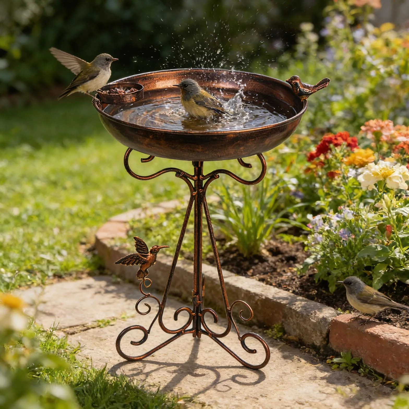 Bebedero para pájaros y comederos, bebedero para pájaros al aire libre con soporte extraíble y para comedero y combinación al aire libre en la terraza