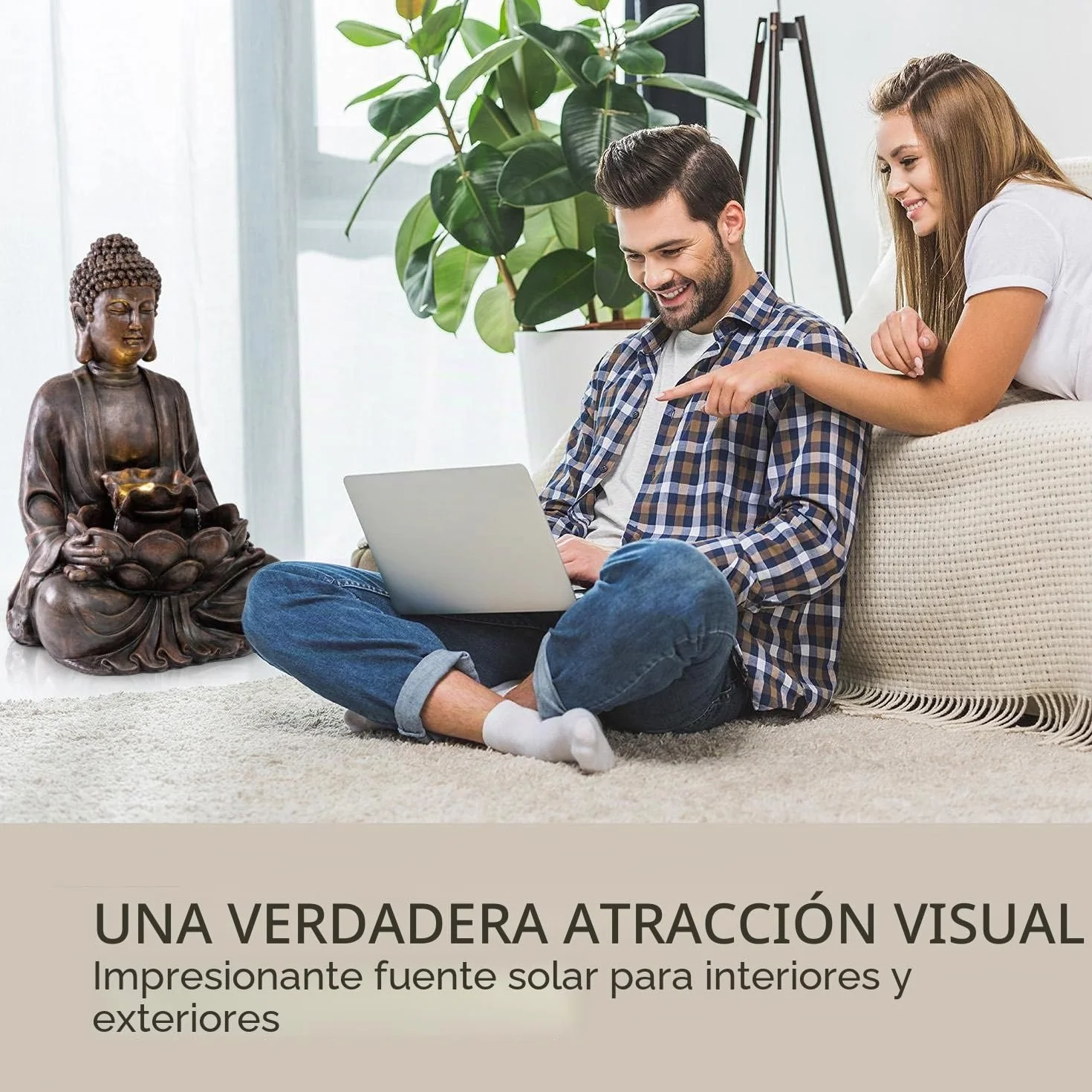 blumfeldt Dharma - Fuente Solar, para Interiores y Exteriores, Potencia 2,8 W, Poliresina, Resistente Intemperie, Circuito Cerrado, Batería Recargable, Iluminación LED, 48 x 72 x 41 cm, Bronce