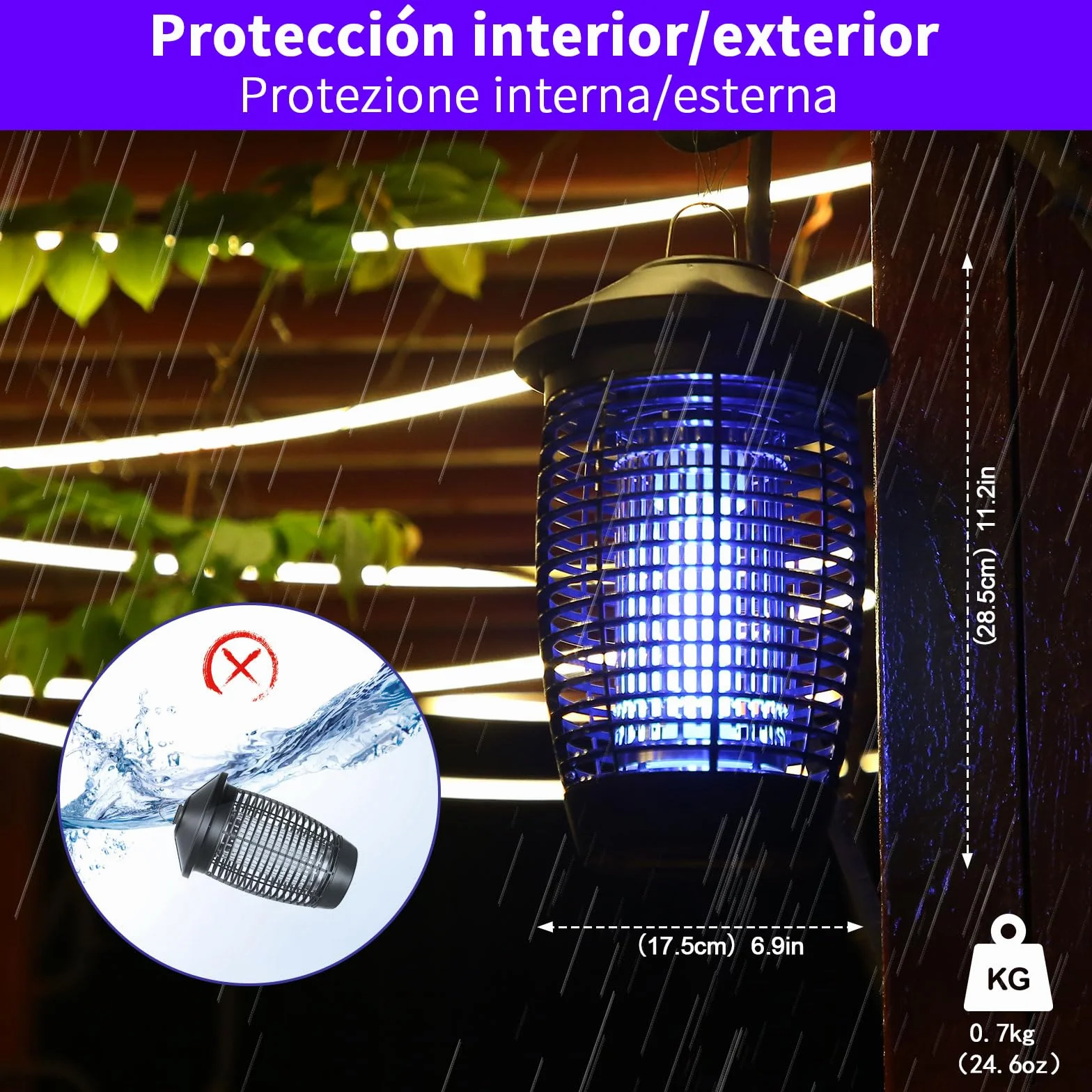 PALONE Lampara Antimosquitos 4500V 20W UV Alcance 100 M² Interior Exterior