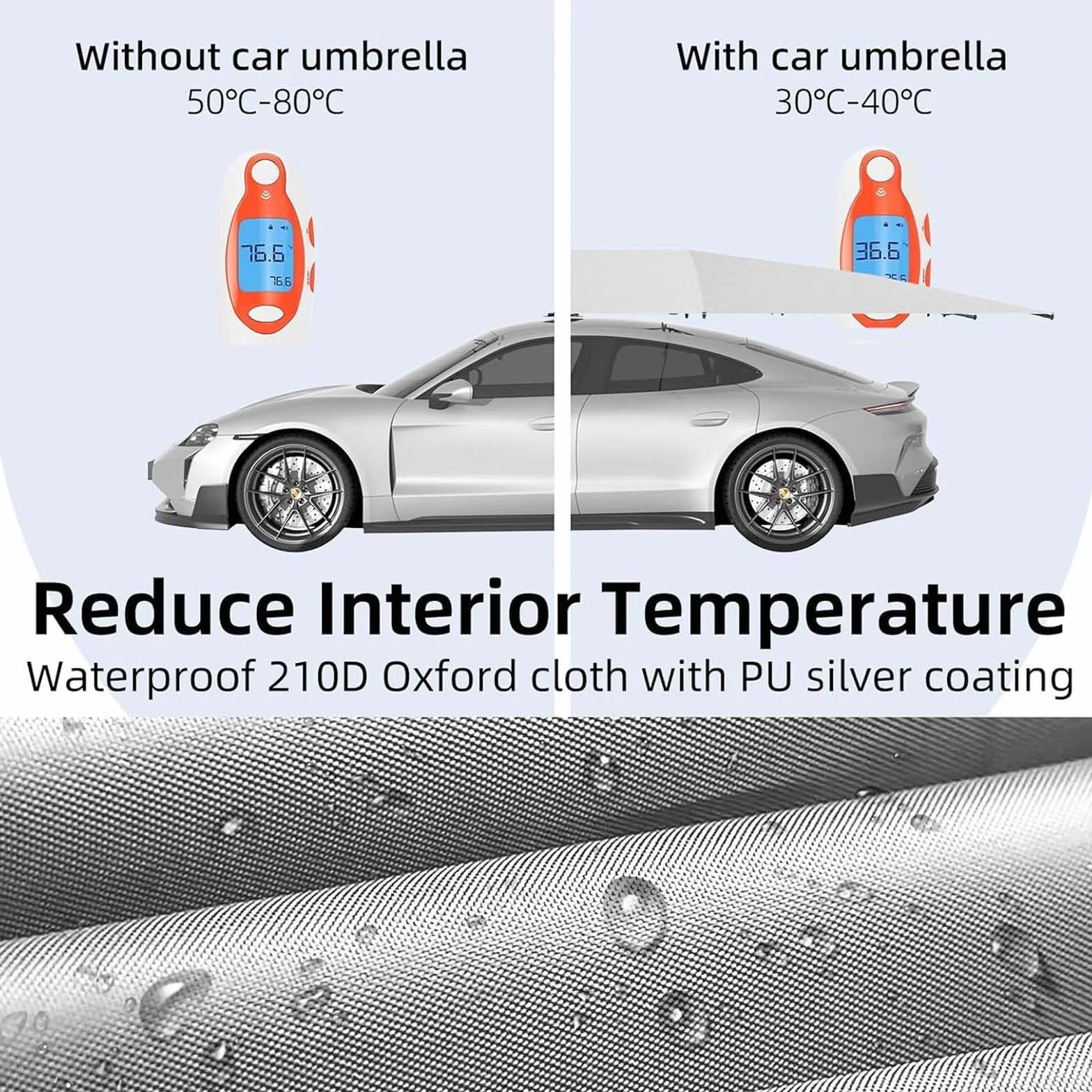 Cochera Móvil con Carpa para Coche, Toldo Plegable Portátil para Exteriores, Protección UV y Resistente al Viento, Tela Oxford Gris 4.8M