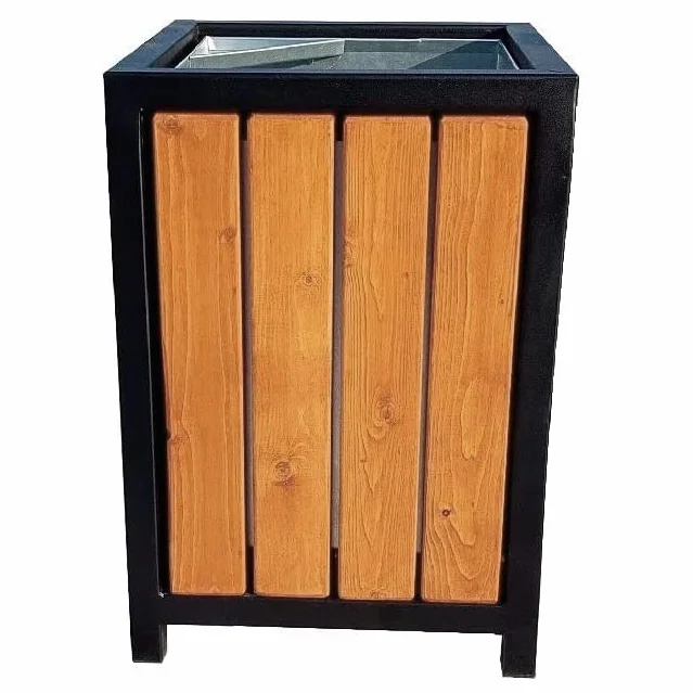 Cubo de basura para exteriores con cenicero madera acero galvanizado arce 45 litros 60 litros