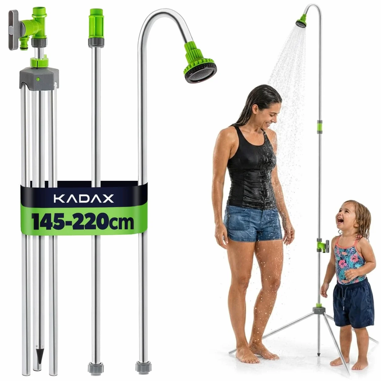 KADAX Ducha de jardín con altura ajustable, exterior con conector 1/2 pulgadas, aluminio para camping