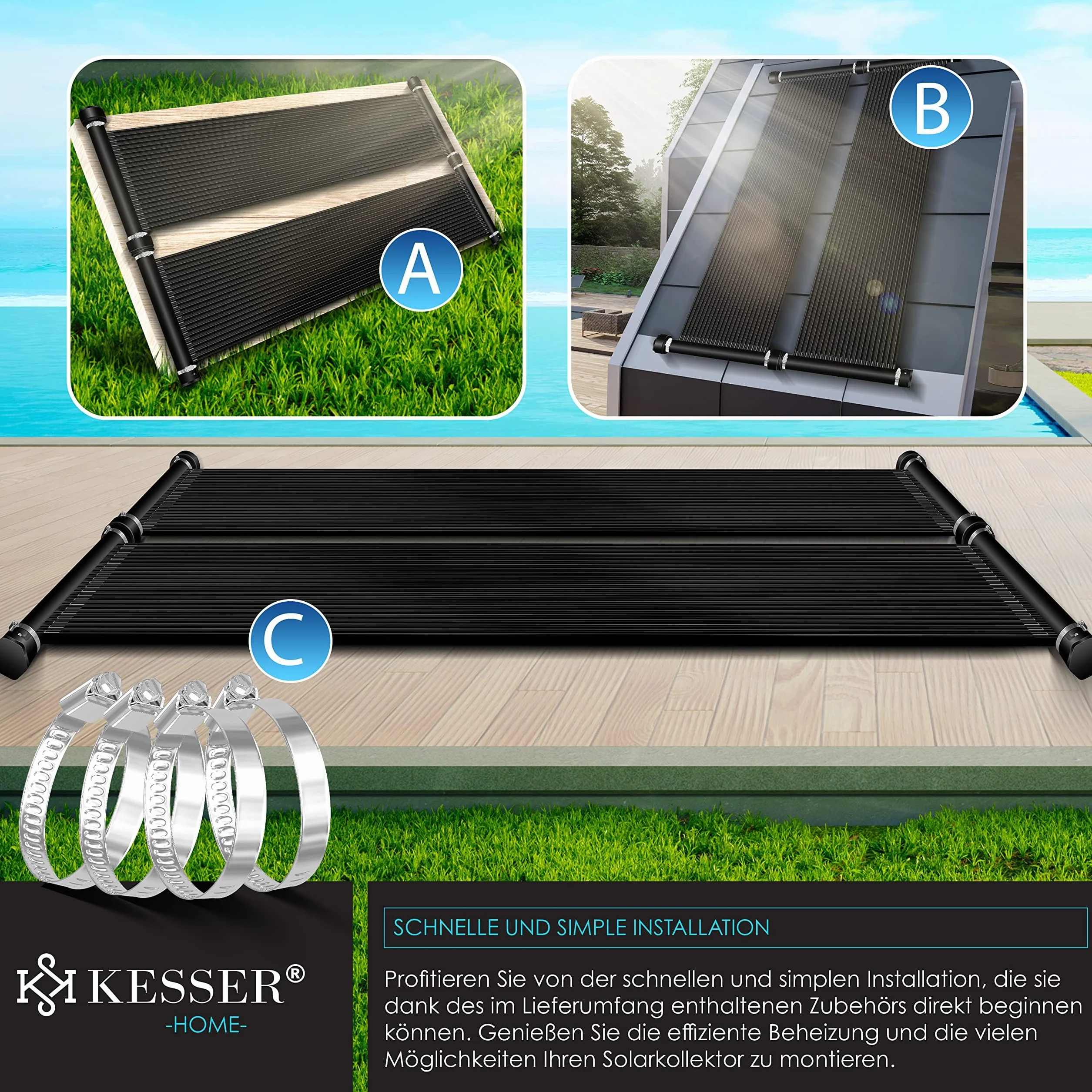 KESSER Colector solar para piscina 300x70 cm calefacción solar UV resistente