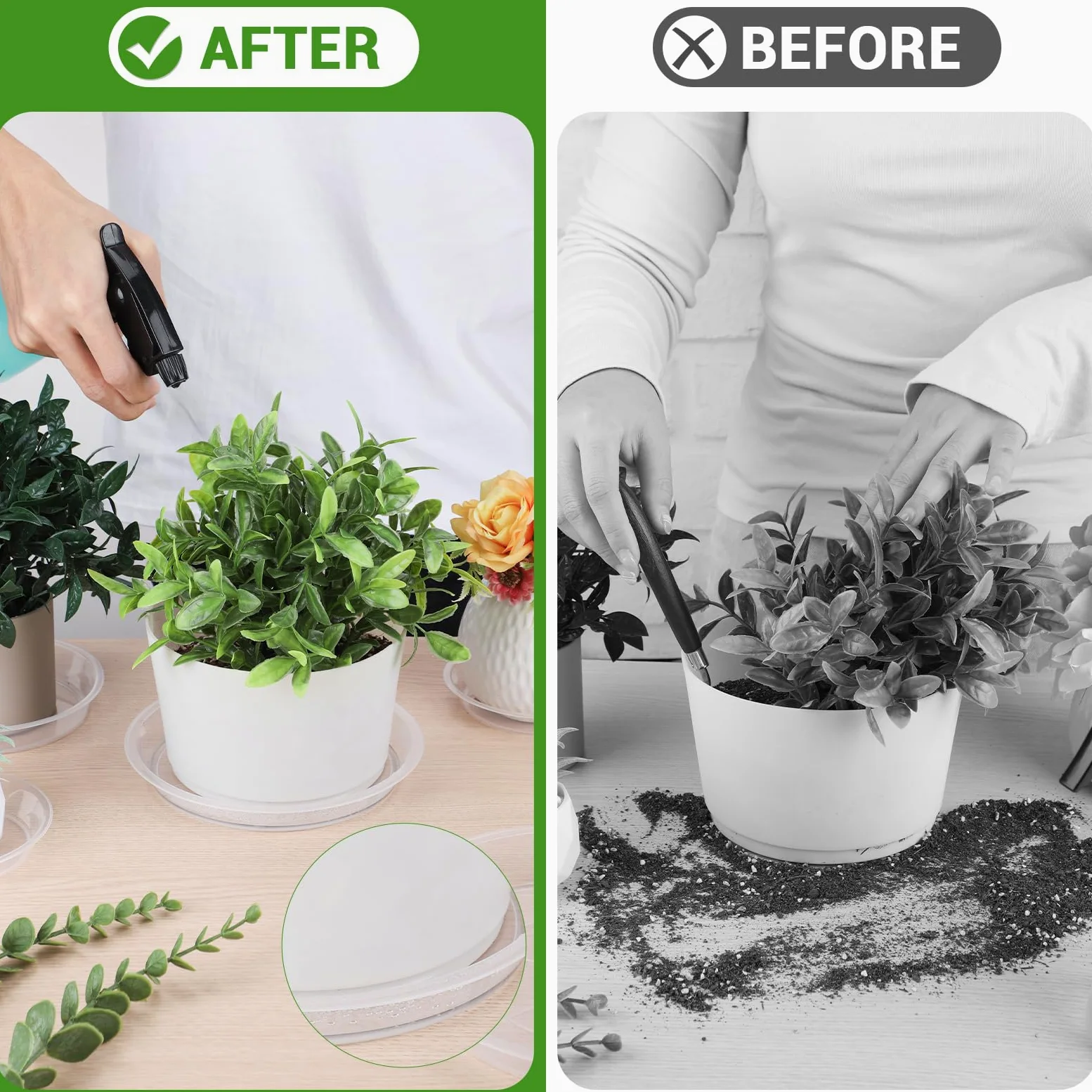 GREANER 30 paquetes de platillos transparentes para plantas, bandejas de plástico de 5 pulgadas para plantas, bandejas de goteo resistentes para plantas en maceta, bandejas sin agujeros para plantas