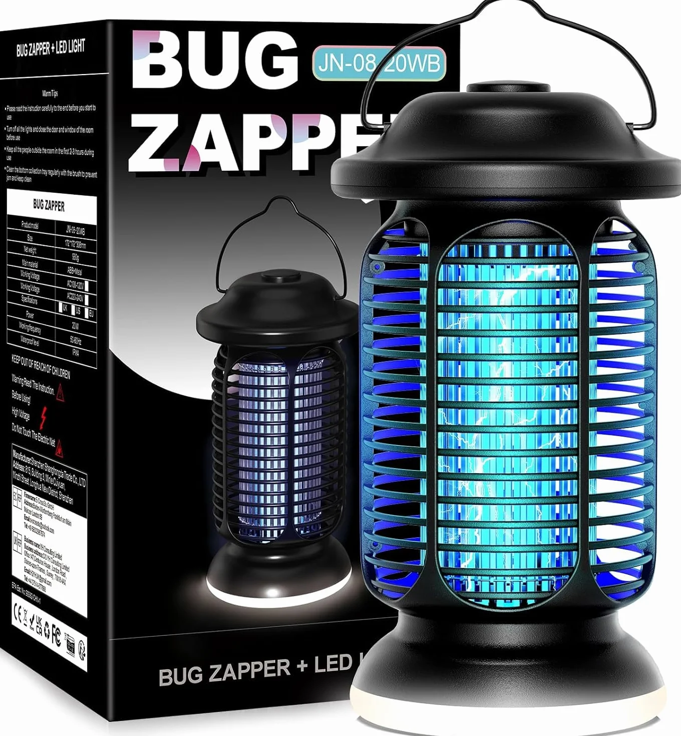 Matamosquitos Eléctrico 4000V, Lámpara Antimosquitos 20W LED, IPX4 Impermeable, Trampa para Moscas Exterior e Interior