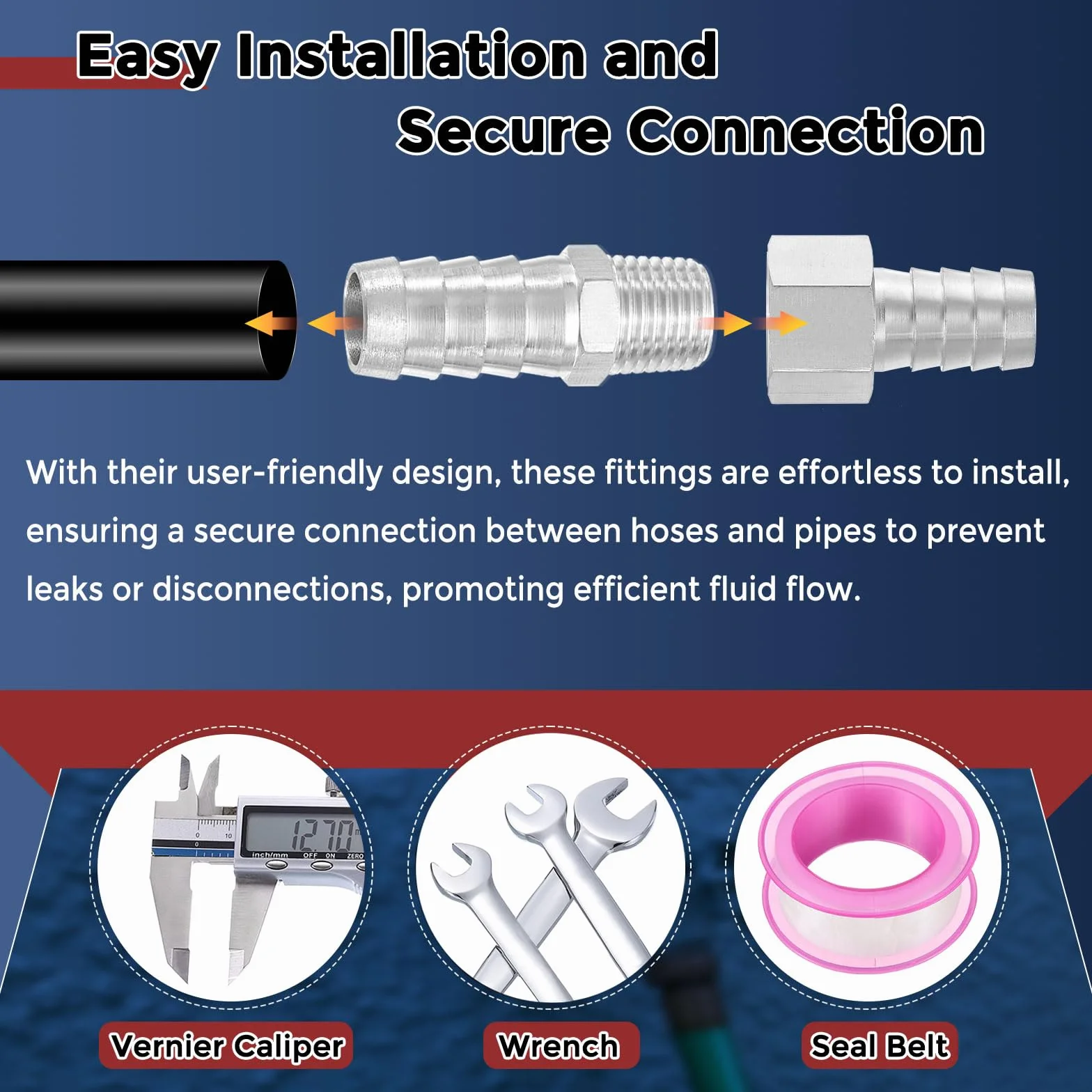 Paquete de 5 púas de manguera de acero inoxidable 304 de 1/3 pulgadas a accesorios macho NPT de 1 pulgada, barras hexagonales de acero inoxidable para máquinas domésticas, bañeras de masaje y