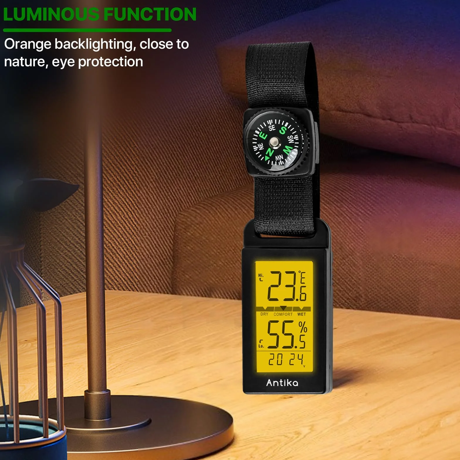 Termómetro Higrómetro Digital Antika con Brújula, Monitor de Temperatura y Humedad (Negro)
