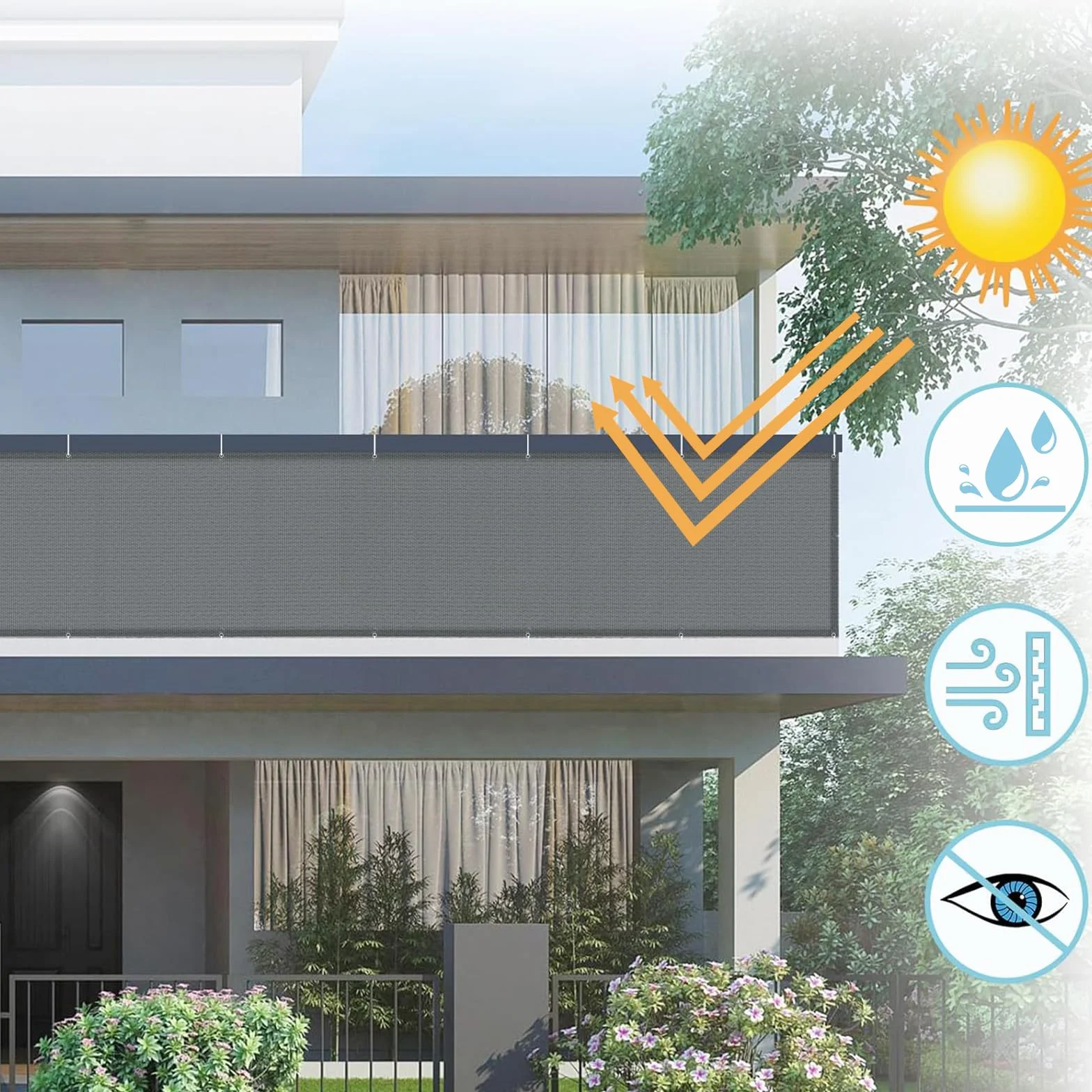 Pantalla Privacidad Balcón 90x500cm Impermeable Protección Viento UV Exterior Antracita