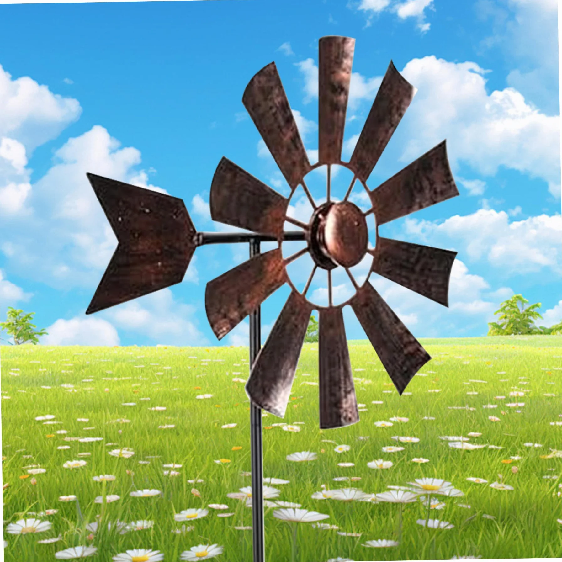 Molino de Viento para Patio, Spinner de Metal 28.7 x 9.5 Pulgadas, Escultura de Jardín Vintage Impermeable