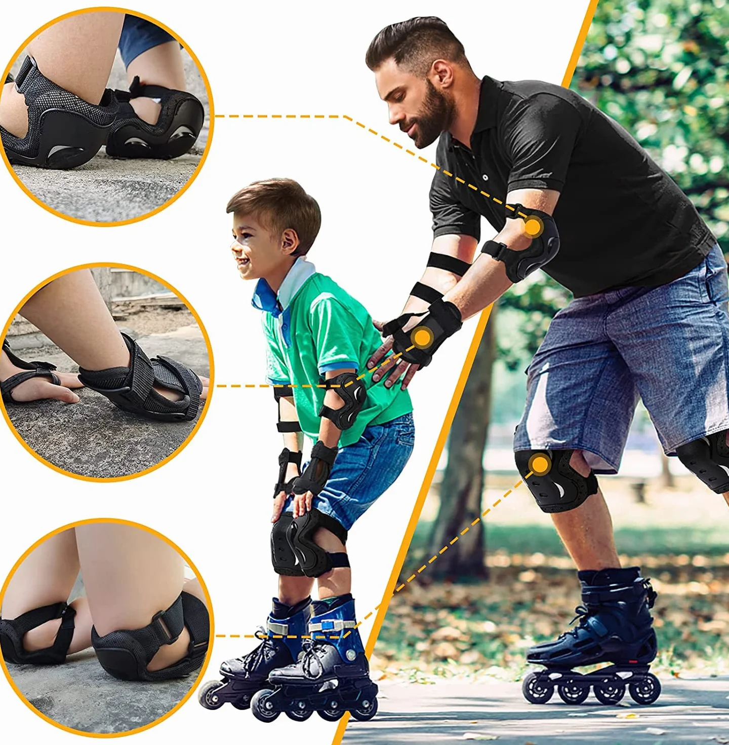 Protecciones Patines Ajustables Rodilleras Coderas Muñequeras para Patinaje Ciclismo Monopatín Bicicleta Skate