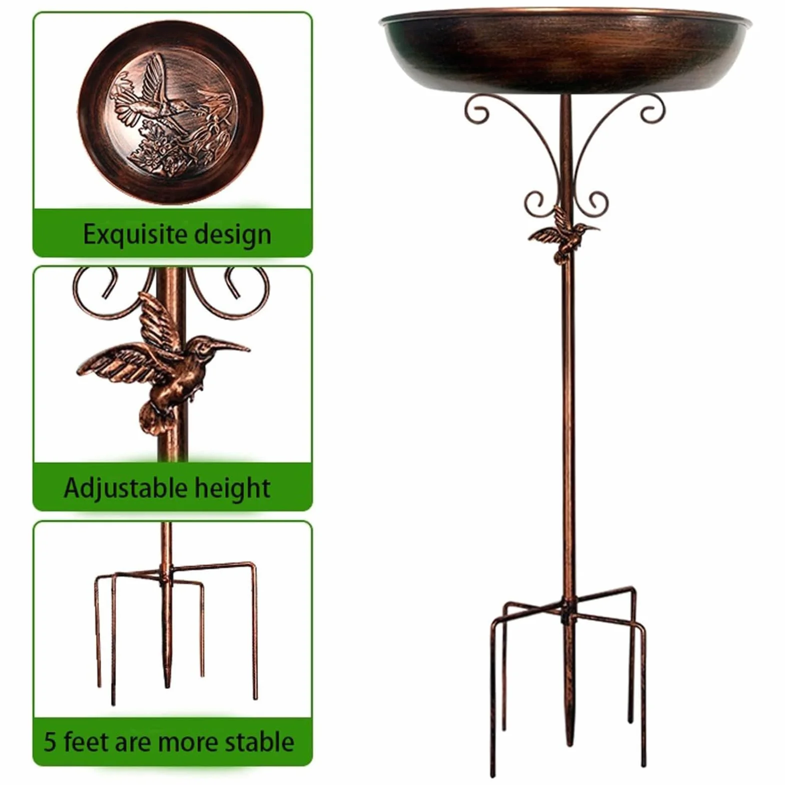 Teksome Bebedero para Aves Exterior, Metal con Soporte Decorativo para Jardín