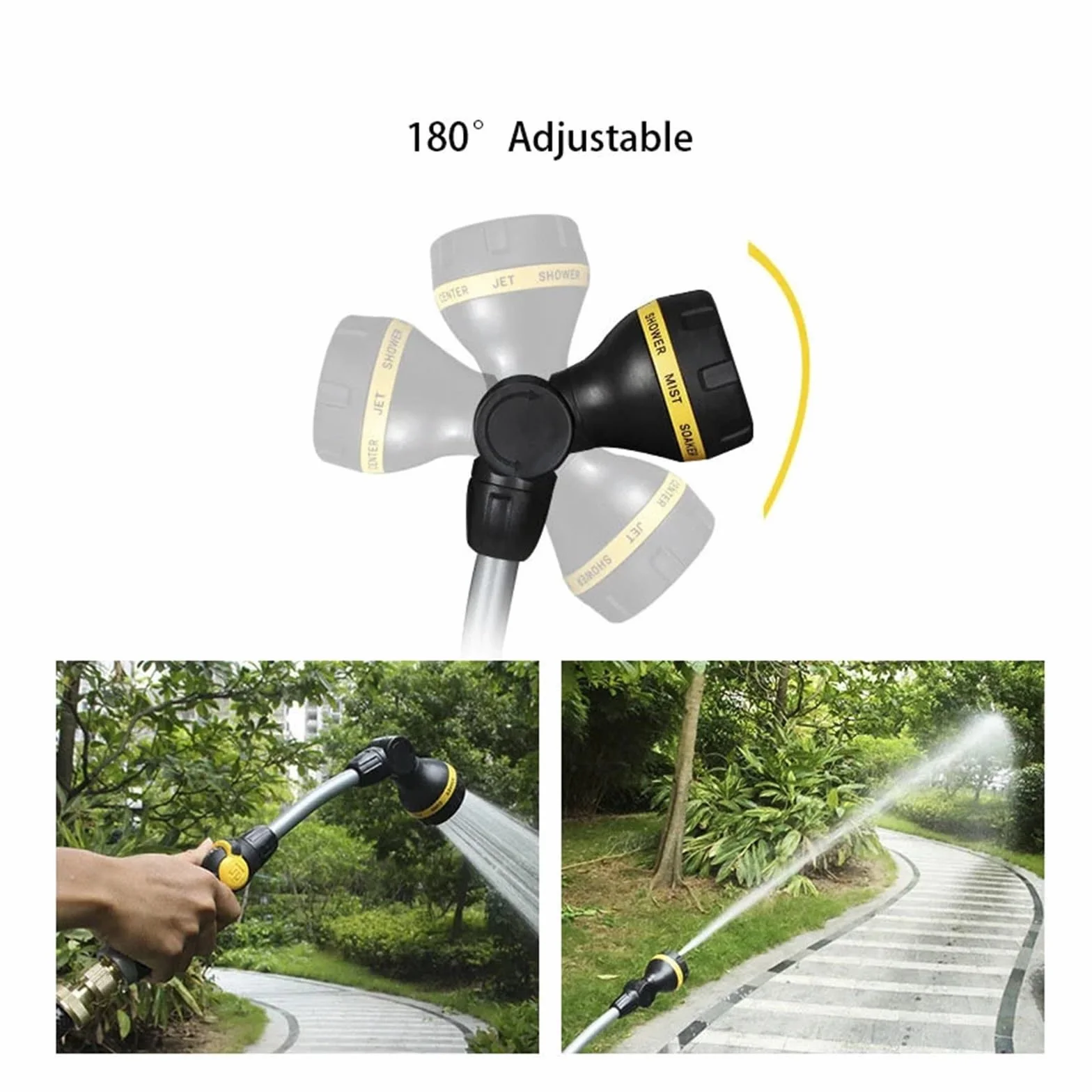 Pistola pulverizadora con manguera Boquilla, Agua de jardín alta presión 180 grados ajustable 8 modos pulverización variables ABS lavado autos(Water Kits)
