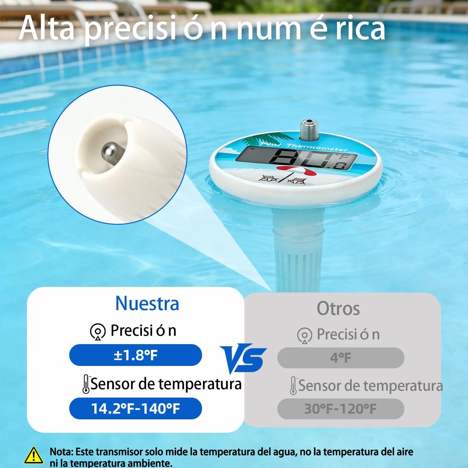 Termómetro inalámbrico para piscina flotante IP68 pantalla digital 100 m alcance