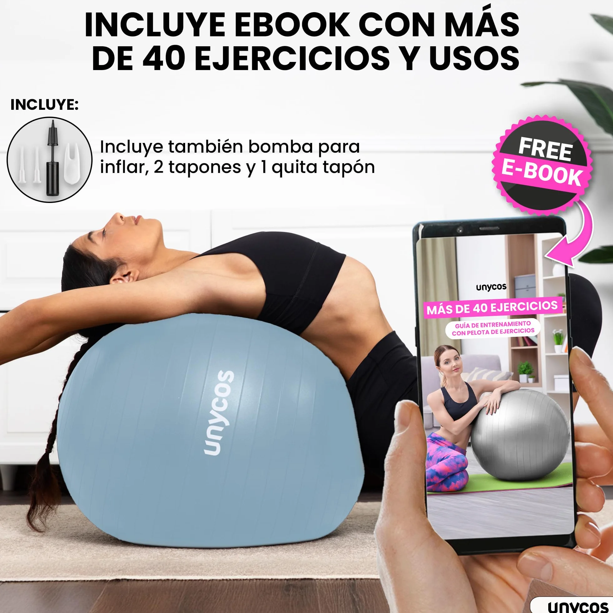 Pelota de Pilates Fitball Antideslizante Anti-Burst 55cm 65cm 75cm PVC Extra Grueso 300 kg