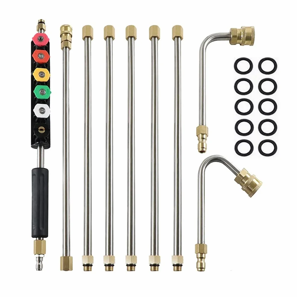 Juego de varitas de extensión para lavadora a presión, 9 lanza de conexión rápida de 1/4 pulgadas, herramienta de limpieza de canalones, lanza limpiador de techo con 6 puntas de boquilla