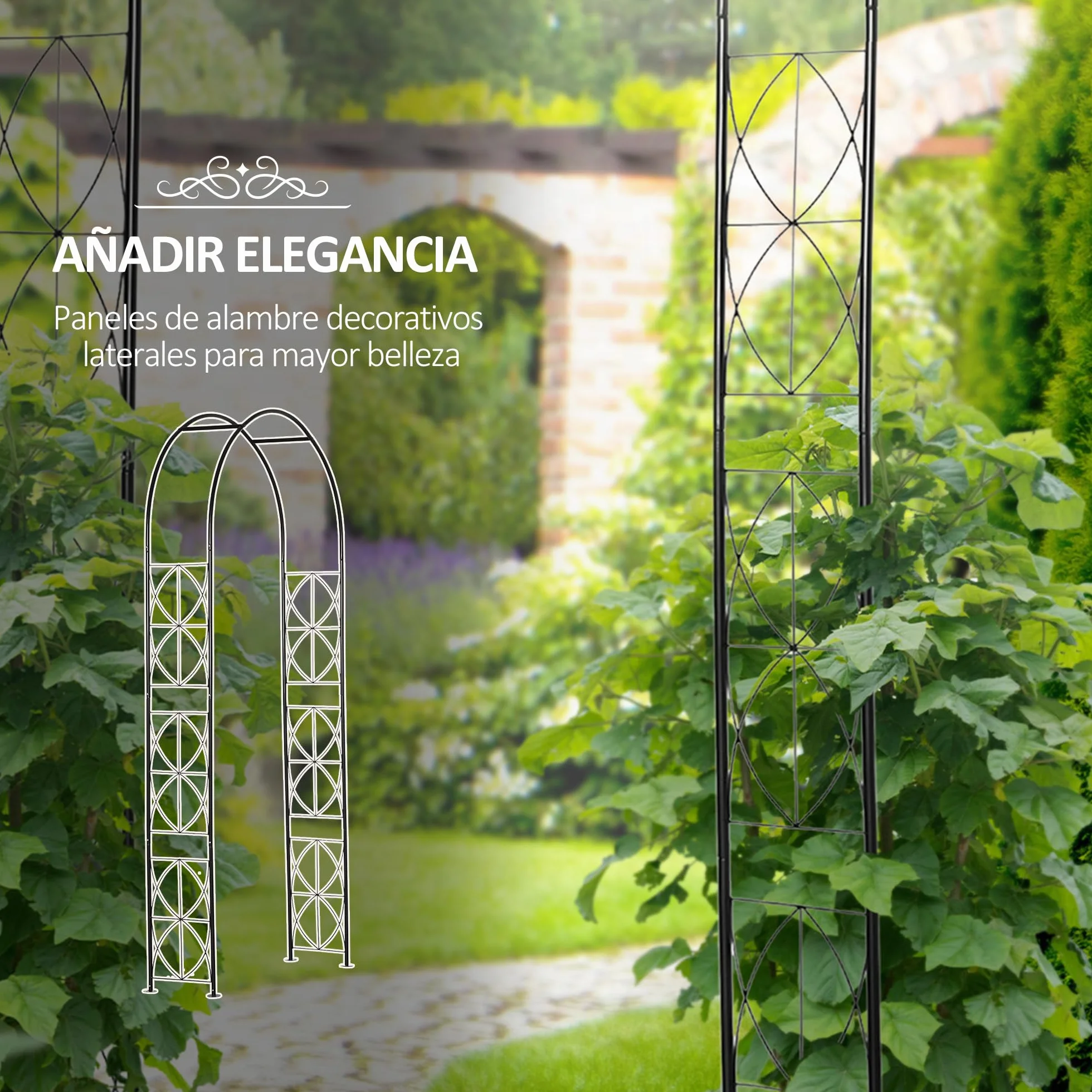 Outsunny Arco de Jardín de Metal Arco de Rosas Arco de Boda Diseño Enrejado para Plantas Trepadoras para Decoración Patio Terraza 114x30x230 cm Negro