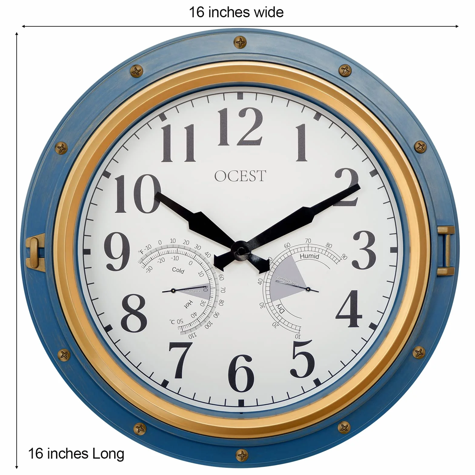 OCEST Reloj de jardín 16 pulgadas impermeable exterior termómetro higrómetro retro