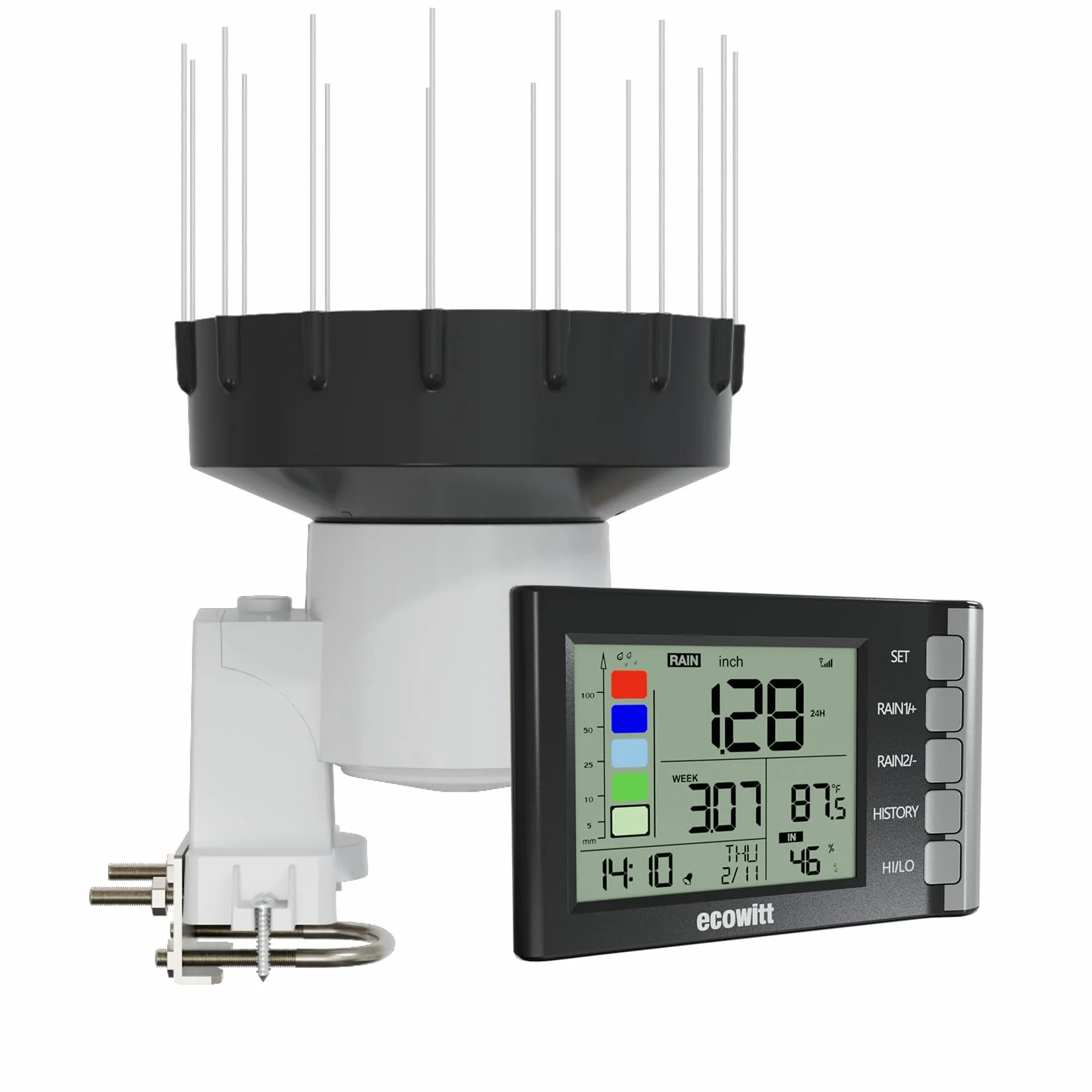 ECOWITT WH5360H Pluviómetro digital 3 en 1 de alta precisión para el hogar con termómetro interior y higrómetro de lluvia