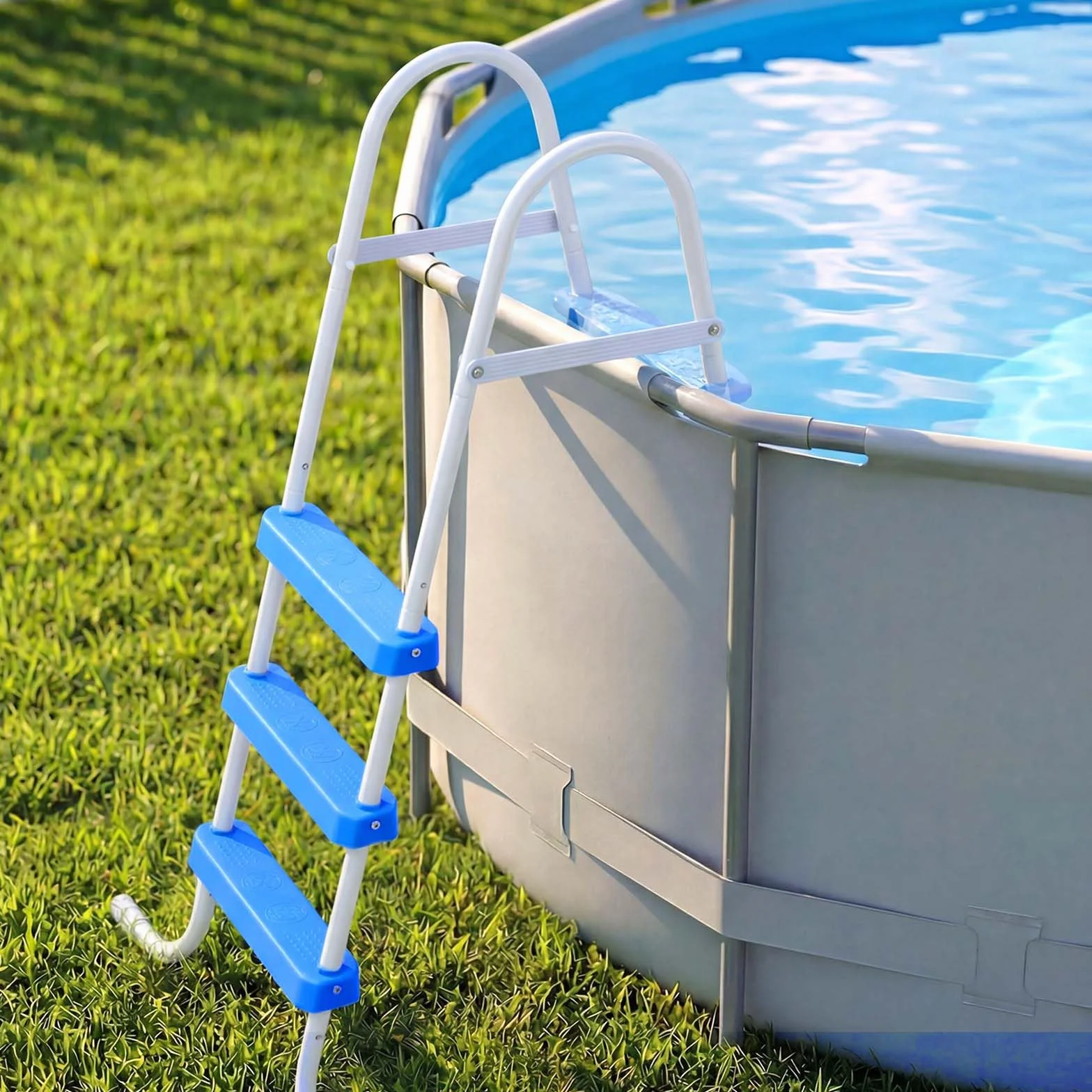 VEVOR Escalera para Piscina Desmontable 3 Peldaños 136 kg Acero al Carbono Antideslizante Pasamanos Ergonómicos
