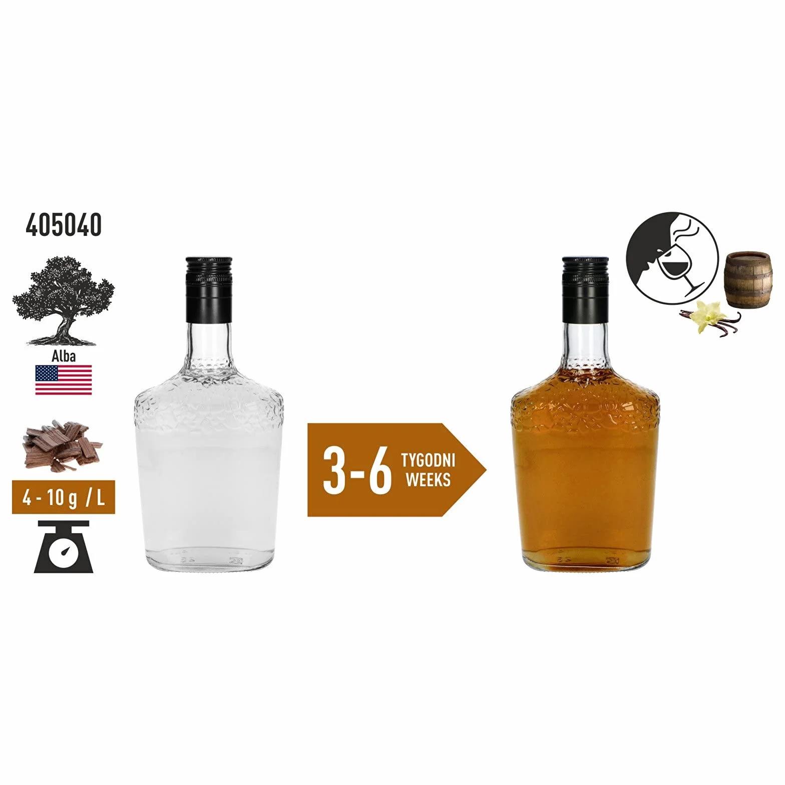 Browin Virutas de Roble Vainilla Muy Tostado 20 g Escamas Finas Varillas para Aromatizar Alcohol
