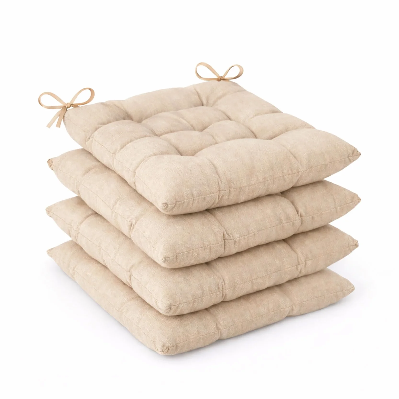 Cojines para Silla 40x40x5 cm Pack 4 con Cintas de Sujeción y Relleno Firme Beige