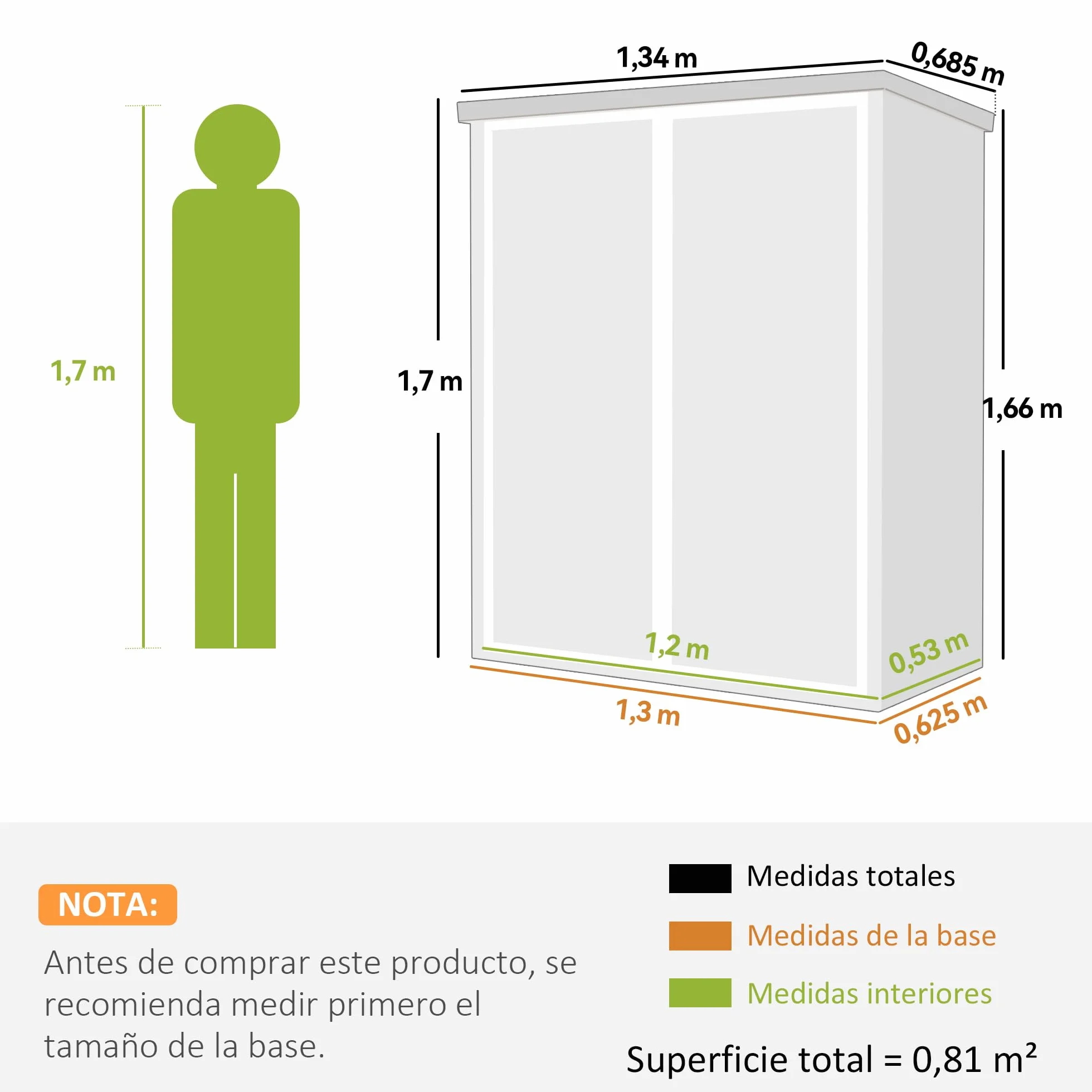 Outsunny Cobertizo de Jardín Exterior 0,81 m² Plástico y Aluminio 2 Estantes Plegables Puertas Dobles Gris