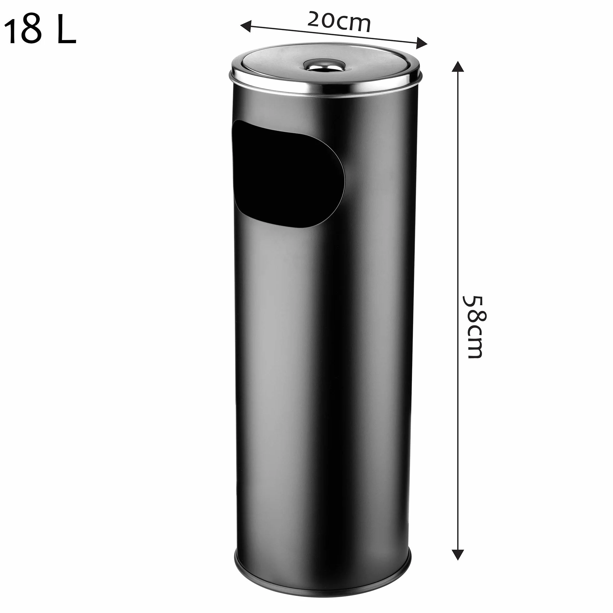 Cenicero de pie de acero inoxidable 18 L con cubo de basura para exteriores Negro 20 x 20 x 58 cm