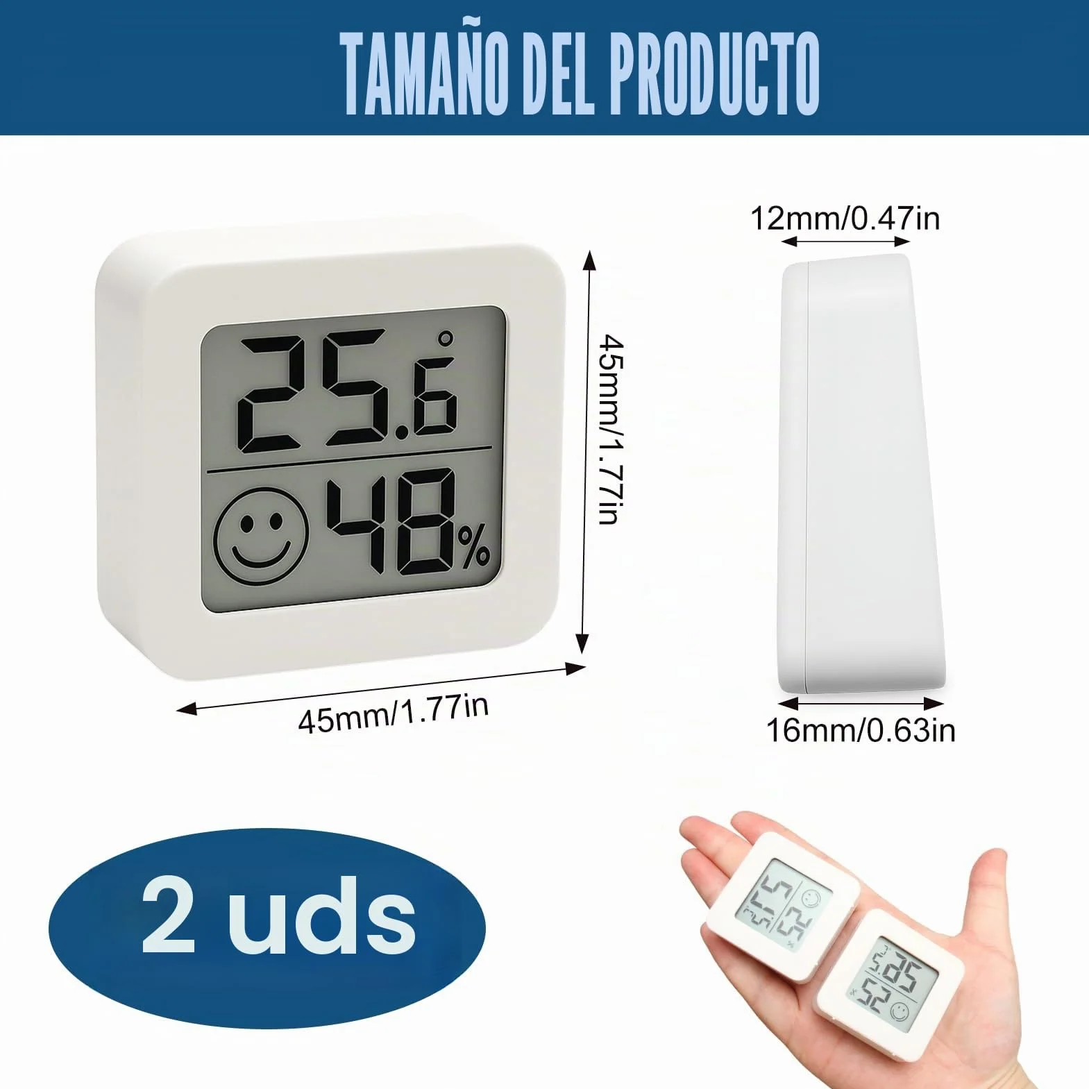 Mini LCD Termómetro Higrómetro Digital Inalámbrico Medidor de Humedad para Interior, 2 Unidades