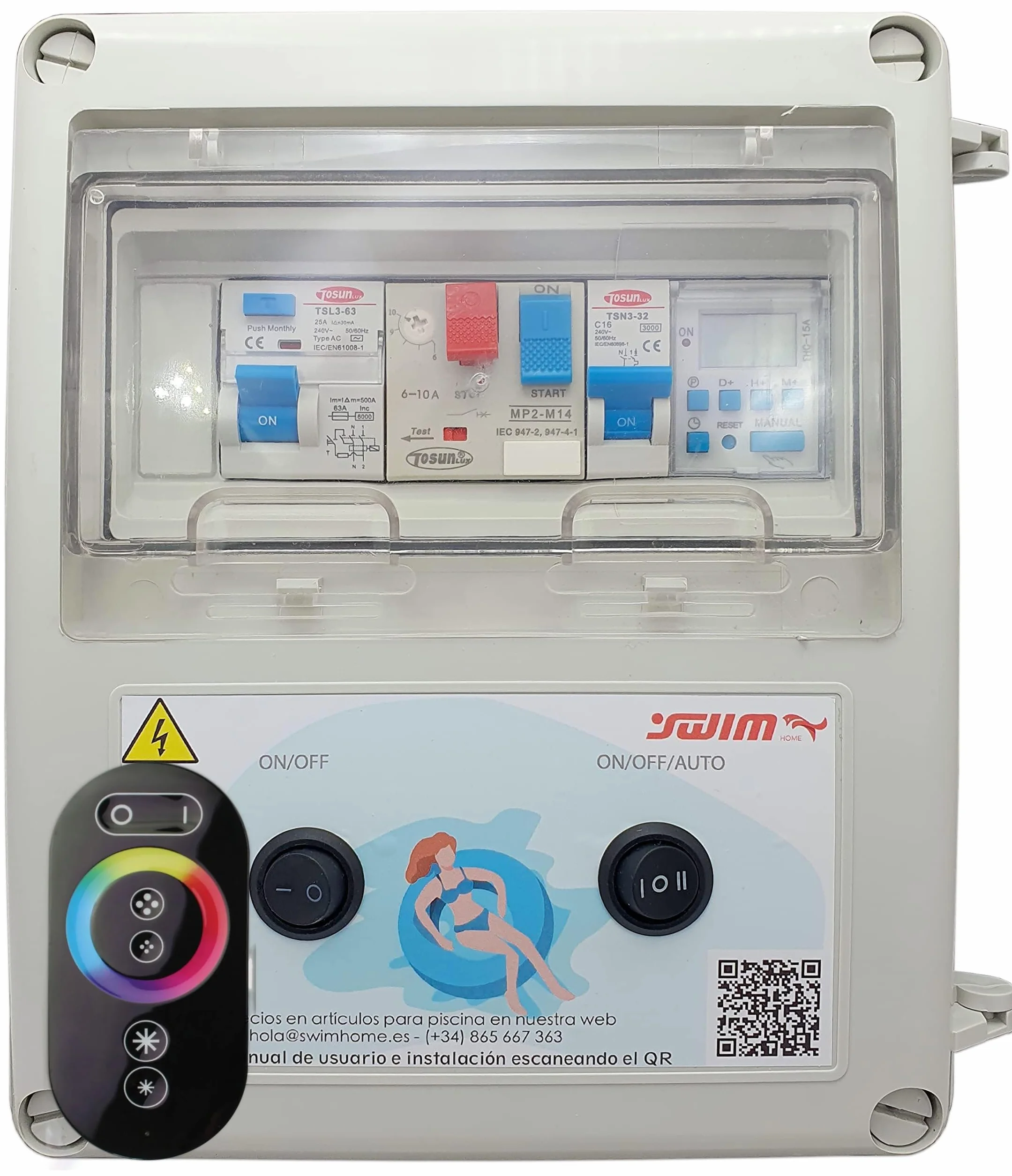 Cuadro electrico para Piscina con Transformador y Control Remoto RGB SWIMHOME