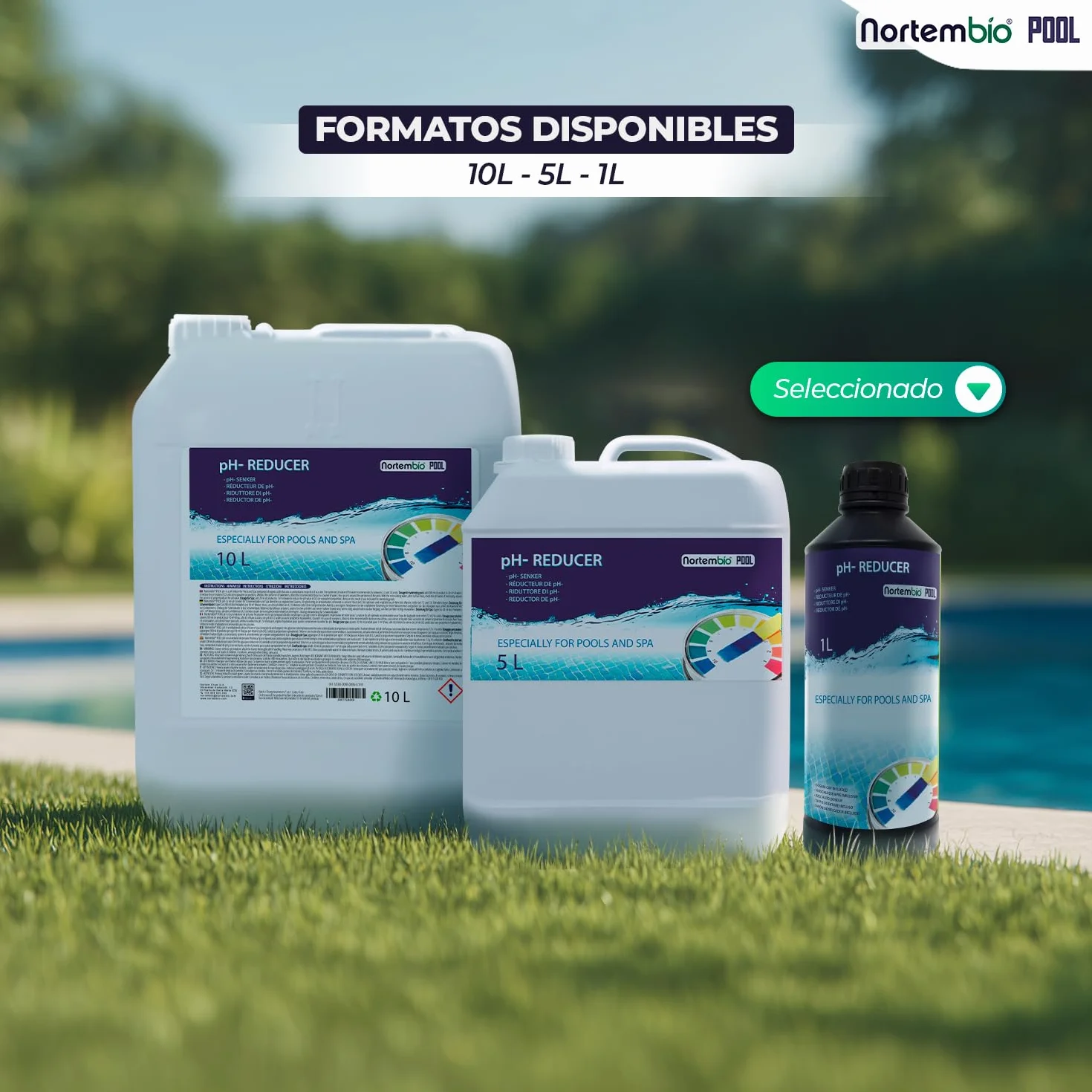 NortemBio Pool pH Minus, Reductor pH Liquido, Disminuir pH Piscina y SPA, Regulador y Equilibrador pH, Mejora la Calidad del Agua de Forma 100% Natural 1 L