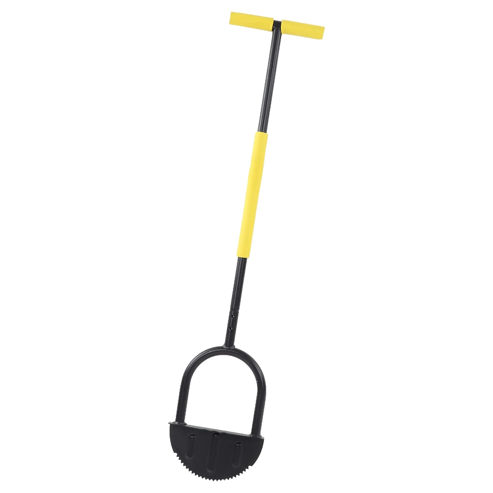 Pala de Corte Manual de Media Luna, Acero al Carbono de Alta Dureza, Plataforma de Pie Ancho, Agarre en T, para Bordear Césped, Paisajes, Caminos, Macizos de Flores, Patios, Amarillo y Negro