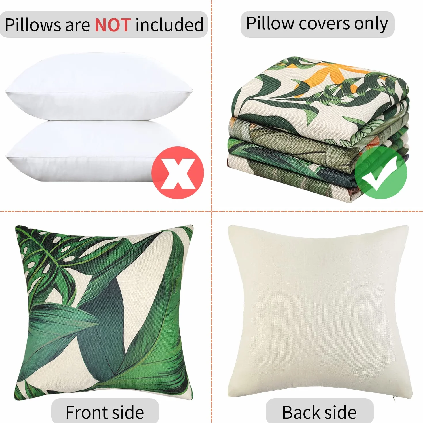 Fundas de Cojines Exterior 40x40cm Impermeable Plantas Tropicales Lino 4 Piezas