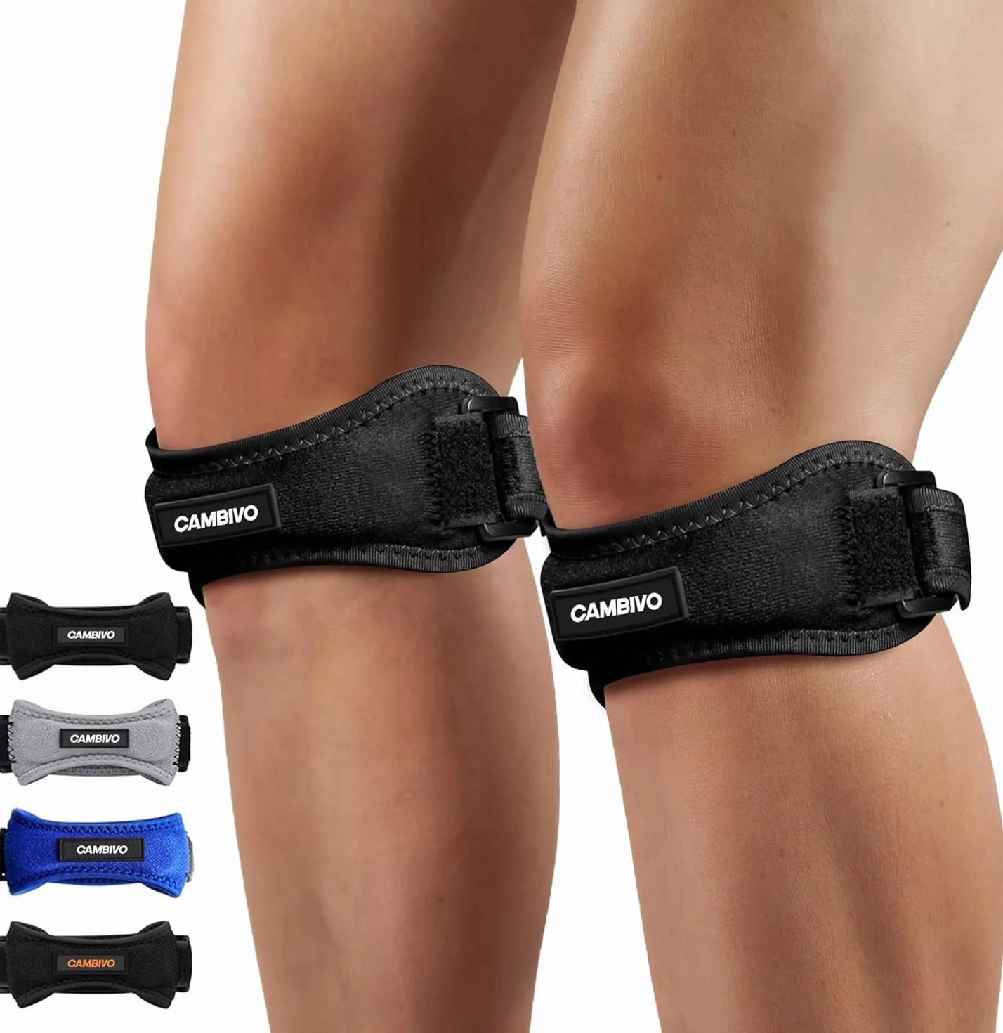 CAMBIVO Rodillera Ajustable x2, Cinta Rotuliana, para Menisco y Ligamento, Tendón Rotuliano, Correr, Gimnasio, Alivio Tendinitis