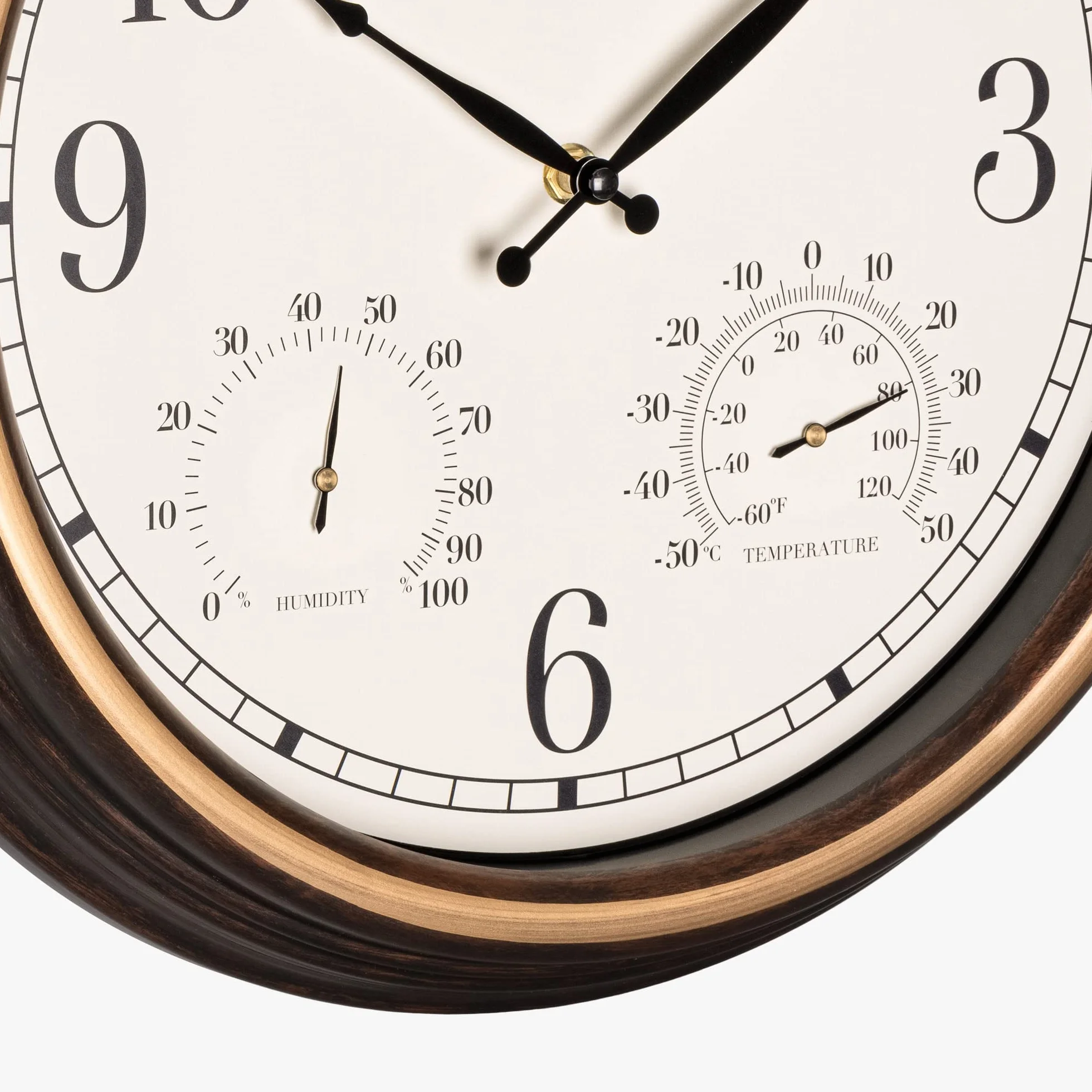 Navaris Reloj de Pared Vintage Redondo 38,1 cm Impermeable Exteriores Silencioso Termómetro Humedad Marrón