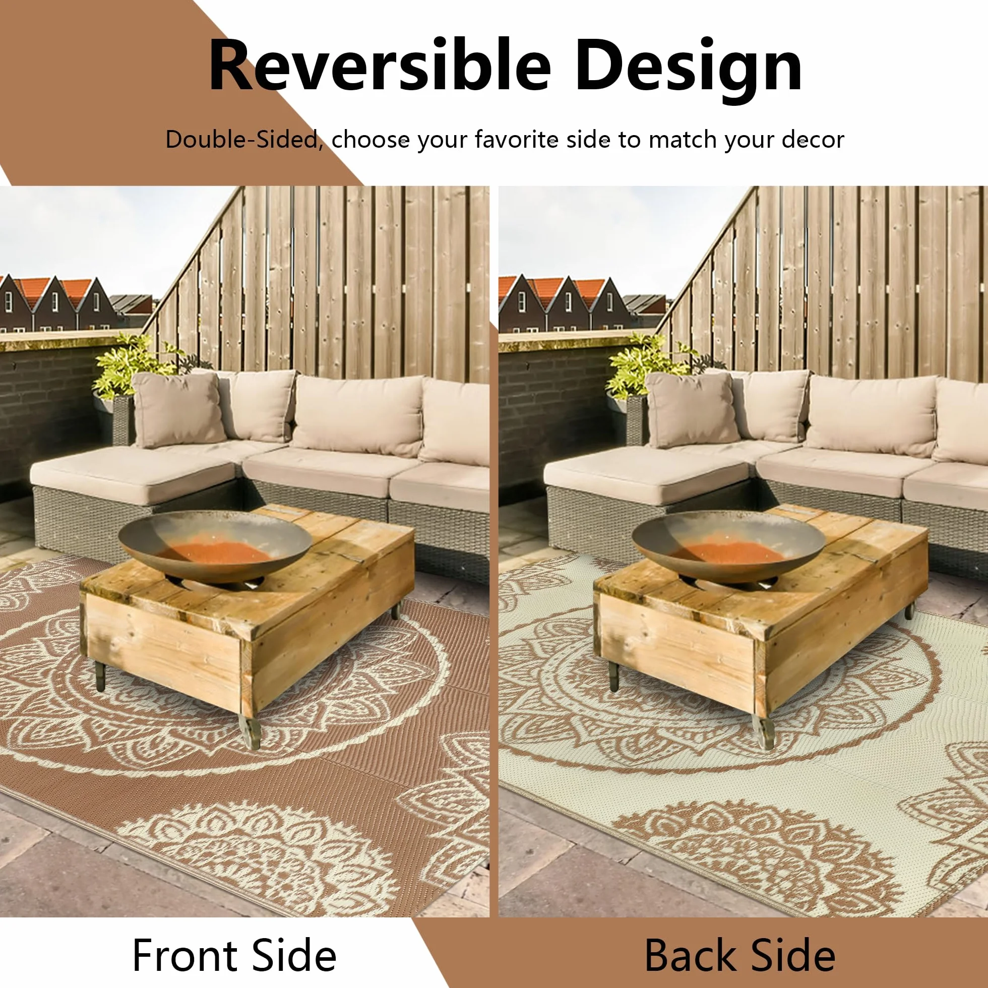 Famibay Alfombra Exterior Terraza 150x245cm Impermeable UV Reversible Beige Marrón