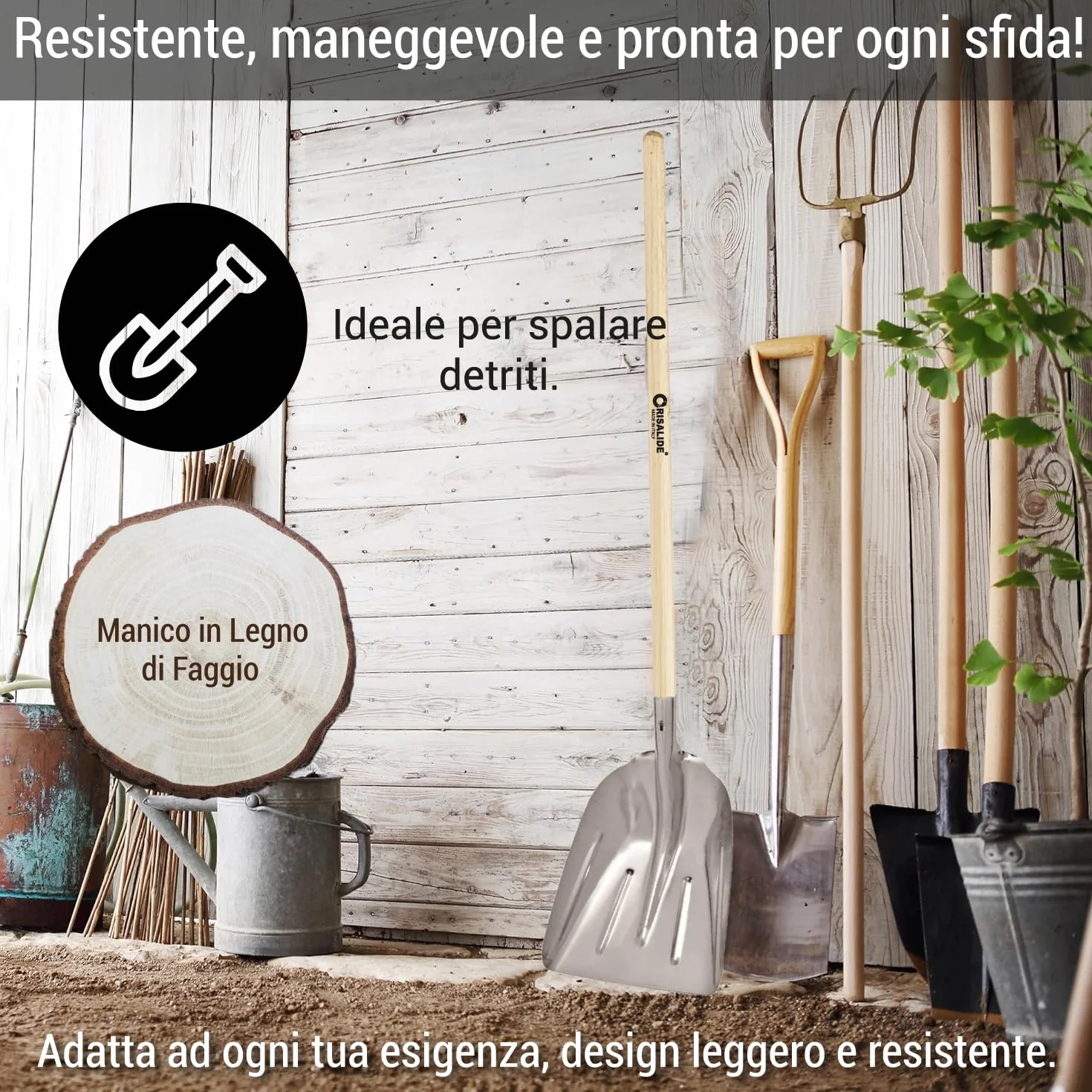 Crisalide Pala 36x49 cm Mango Madera Aluminio Nieve Agrícola Jardinería Trabajos Pesados