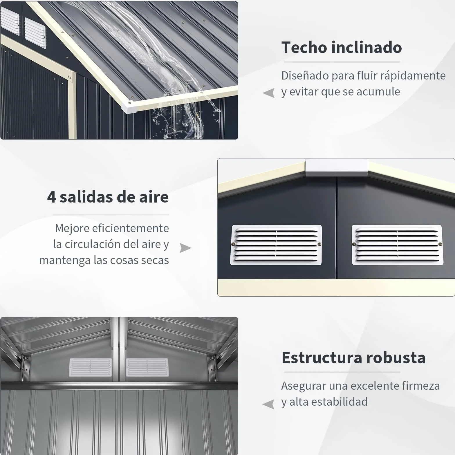 COSTWAY Cobertizo Jardin Exterior Acero Galvanizado 8.7m² 340x255x210cm 2 Puertas Correderas Antracita