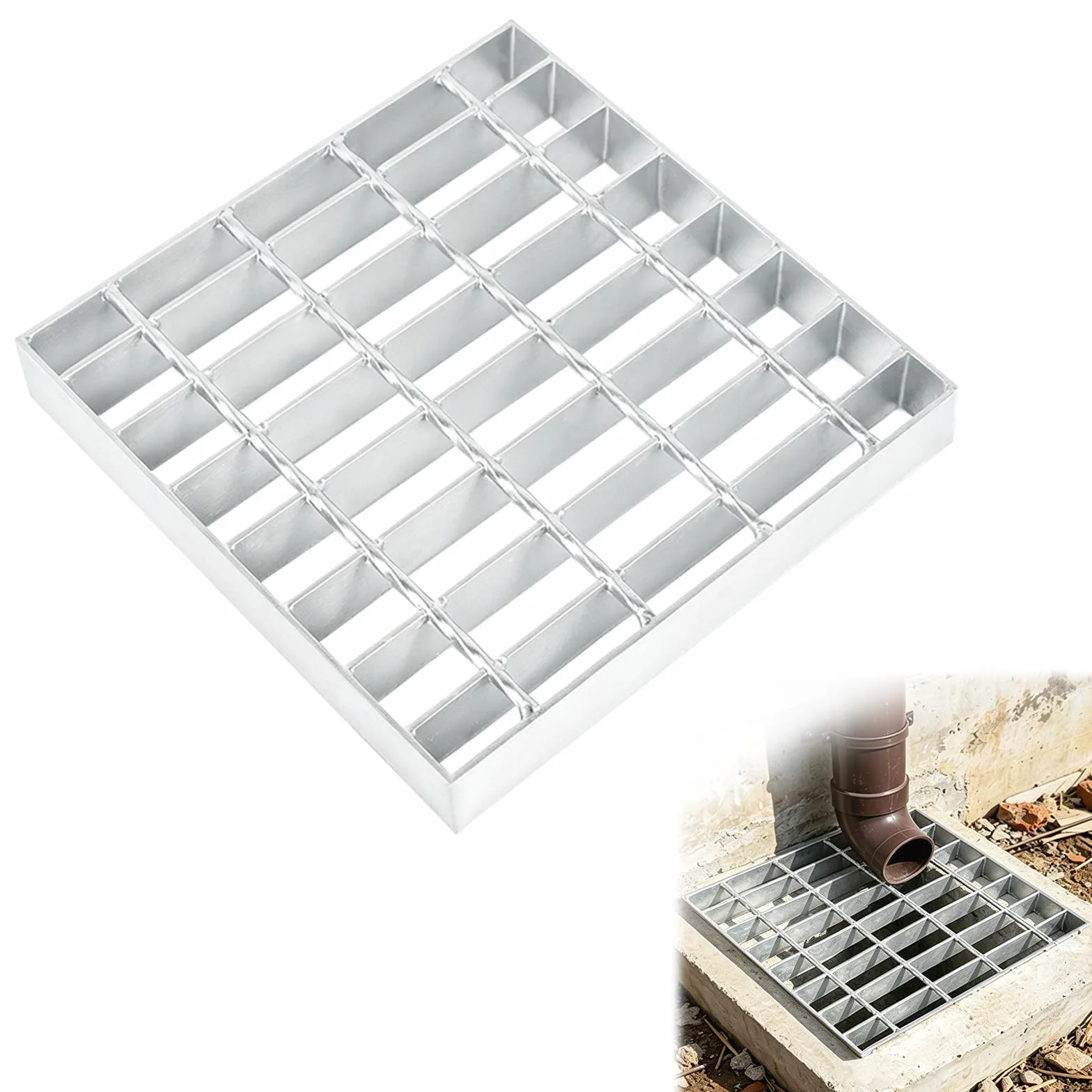 Rejilla Galvanizada Cuadrada 226x226x30mm Malla 25/45mm Capacidad Carga 900 KG